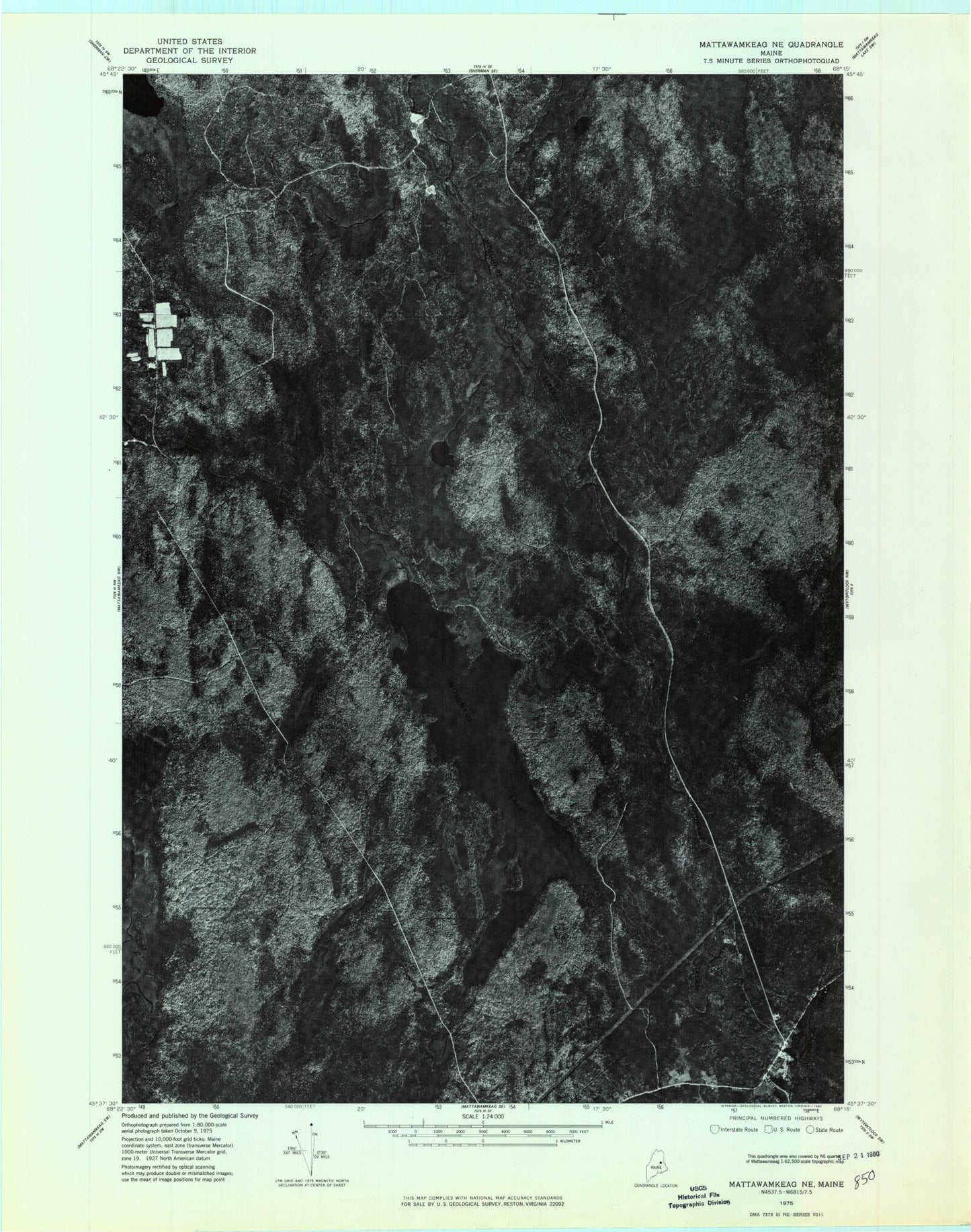 Classic USGS Molunkus Lake Maine 7.5'x7.5' Topo Map Image