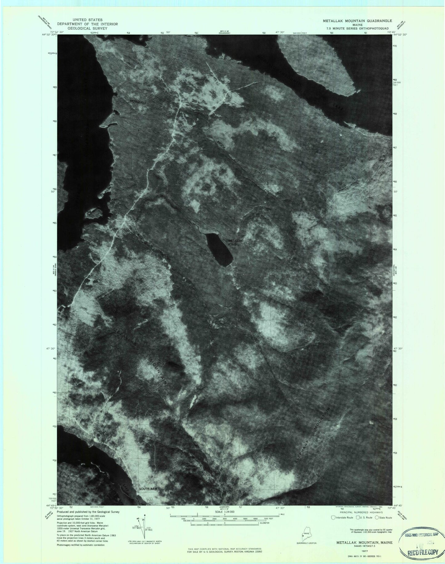 Classic USGS Metallak Mountain Maine 7.5'x7.5' Topo Map Image