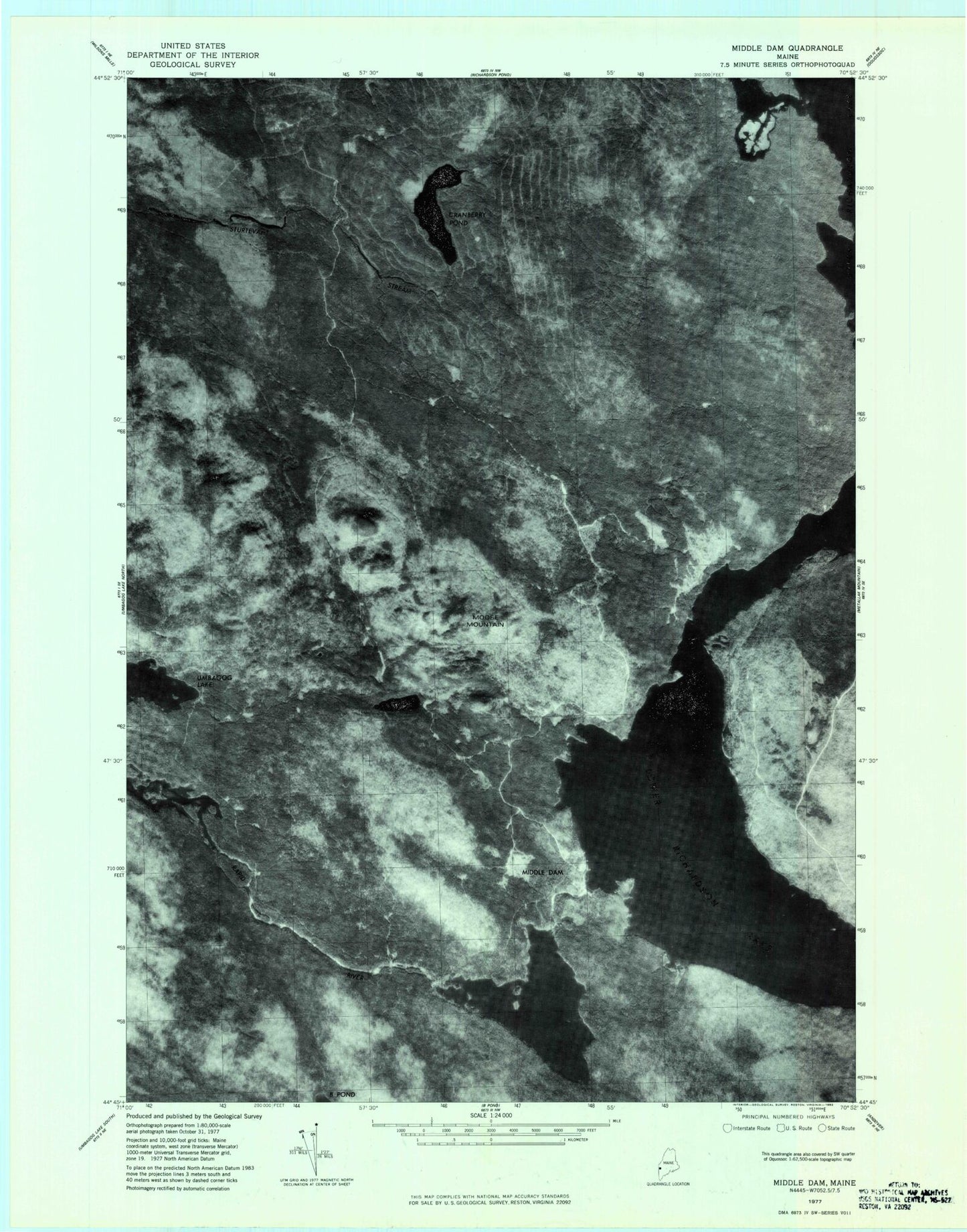 Classic USGS Middle Dam Maine 7.5'x7.5' Topo Map Image