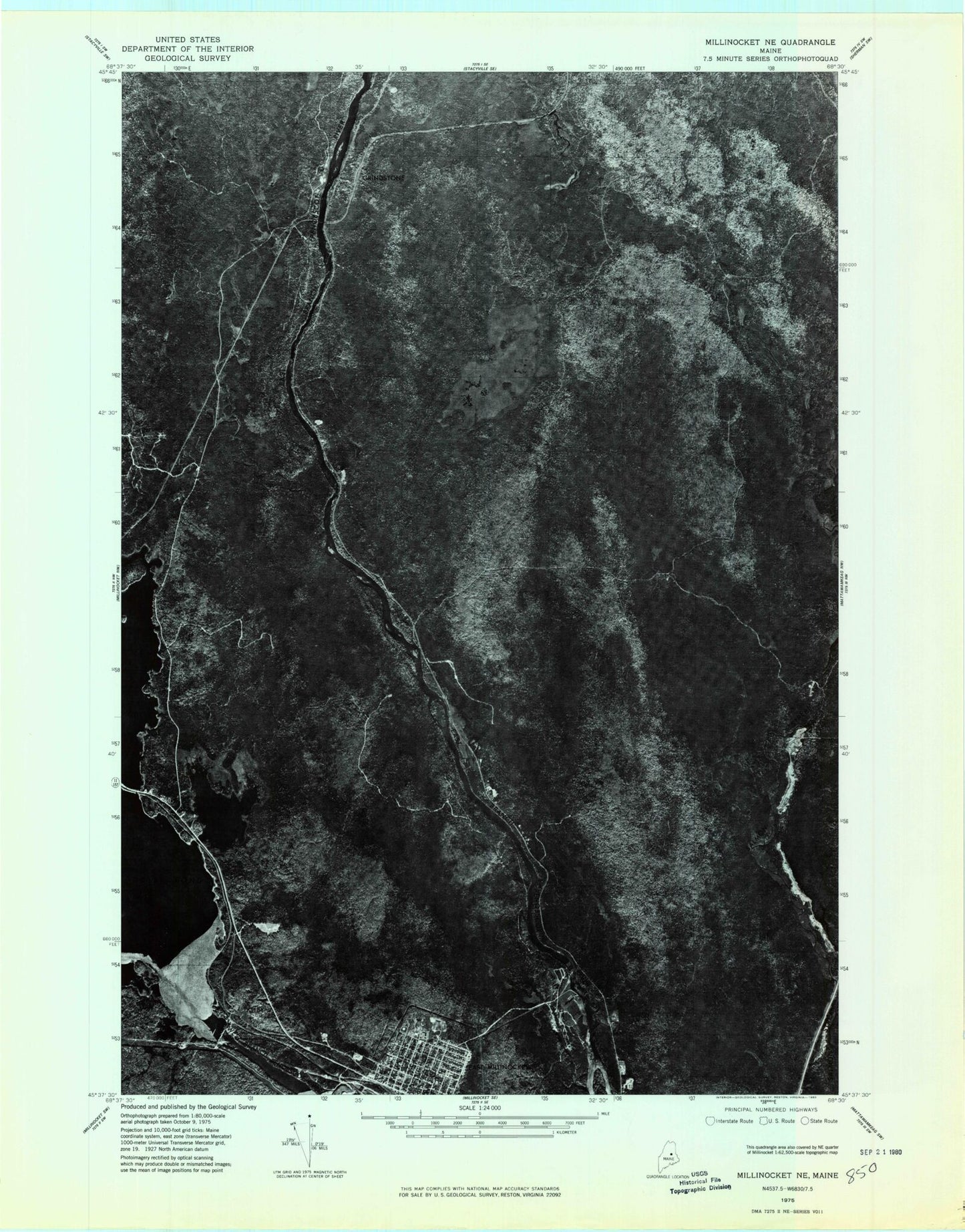 Classic USGS East Millinocket Maine 7.5'x7.5' Topo Map Image