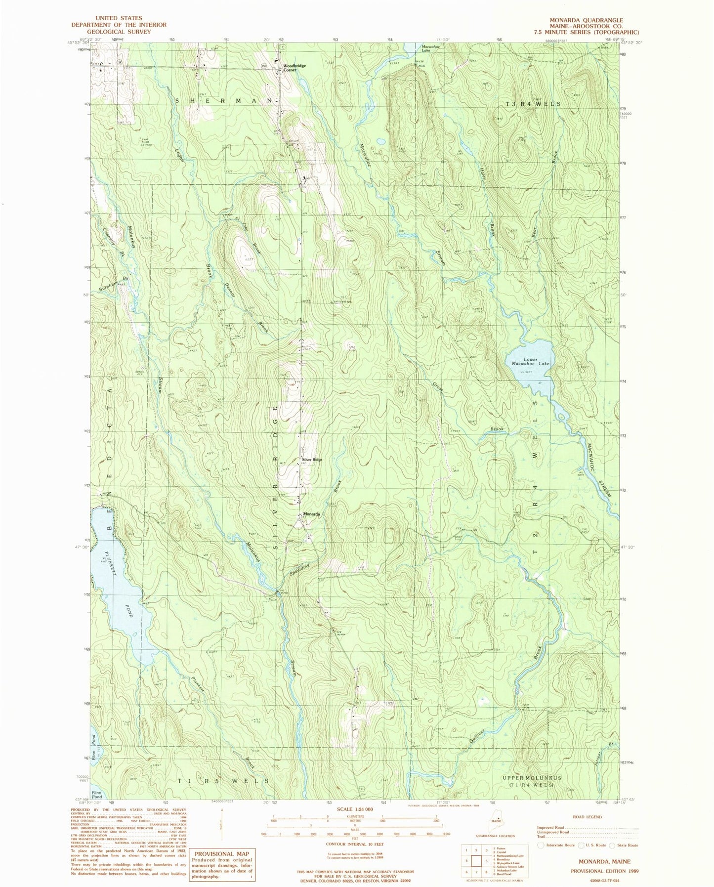 Classic USGS Monarda Maine 7.5'x7.5' Topo Map Image