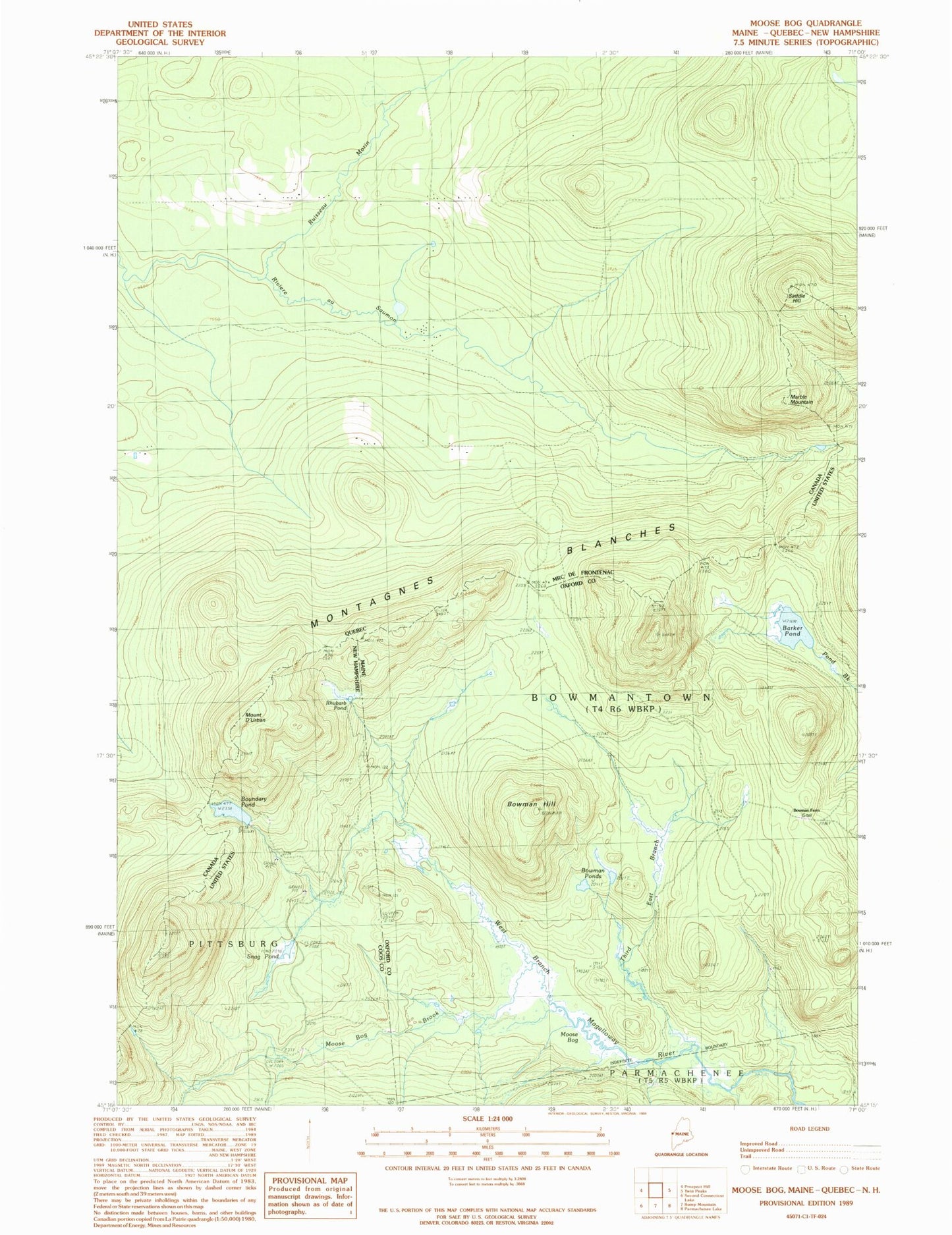 Classic USGS Moose Bog Maine 7.5'x7.5' Topo Map Image