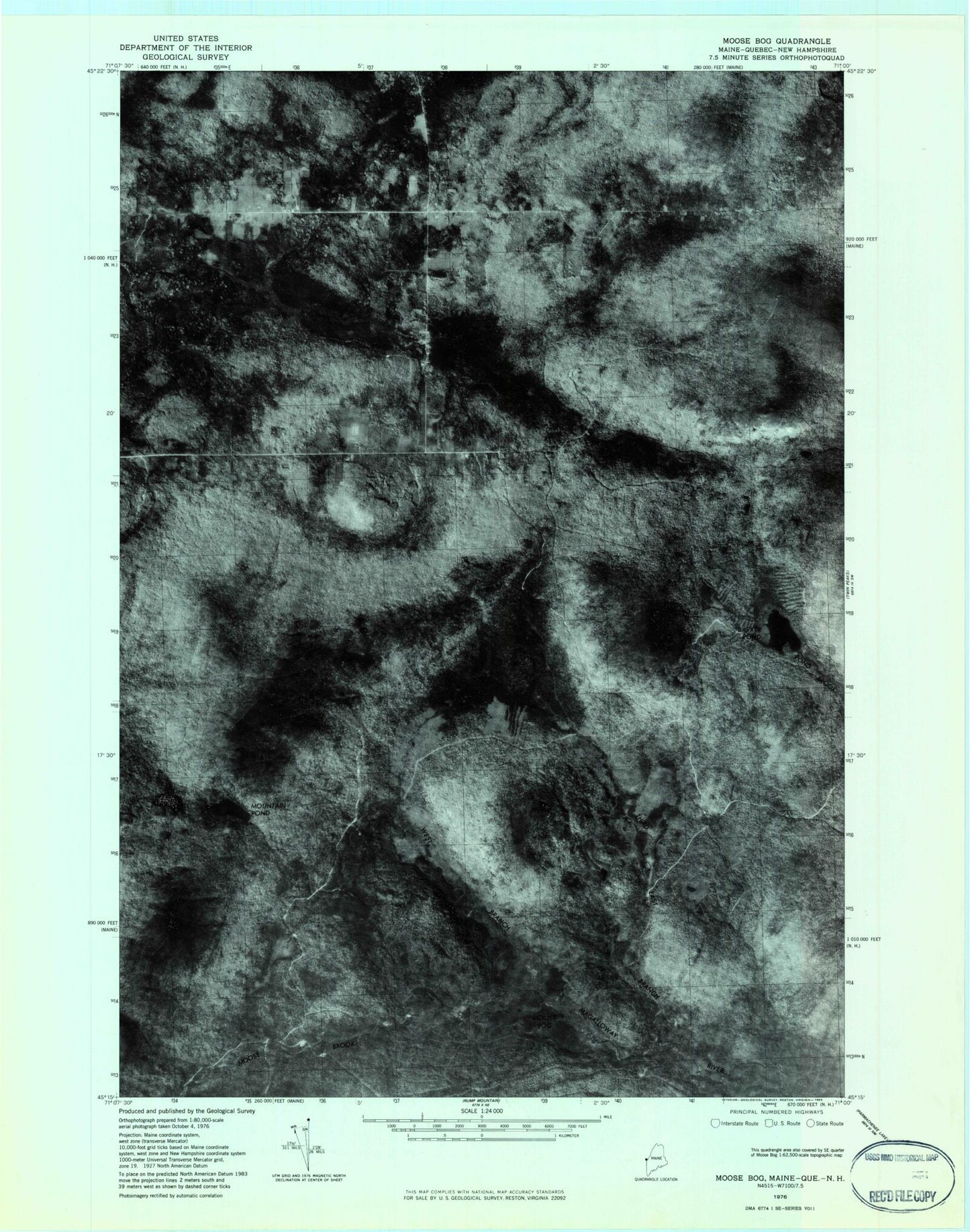 Classic USGS Moose Bog Maine 7.5'x7.5' Topo Map Image