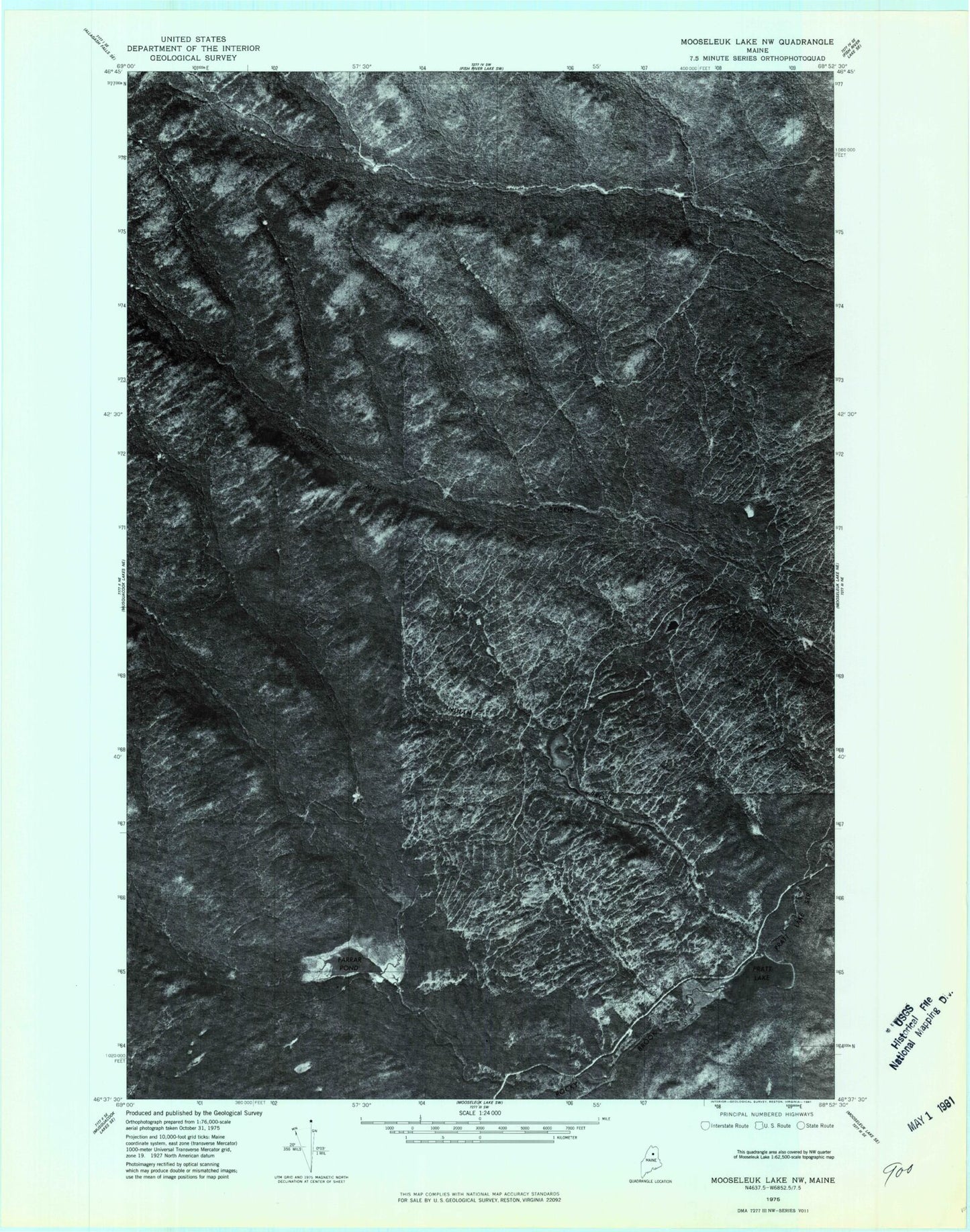 Classic USGS Farrar Pond Maine 7.5'x7.5' Topo Map Image