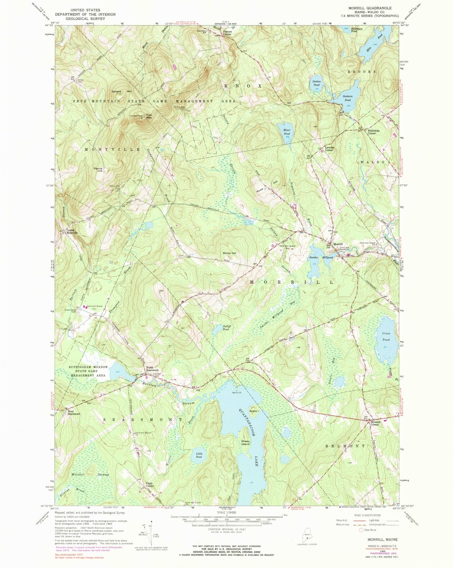 Classic USGS Morrill Maine 7.5'x7.5' Topo Map Image