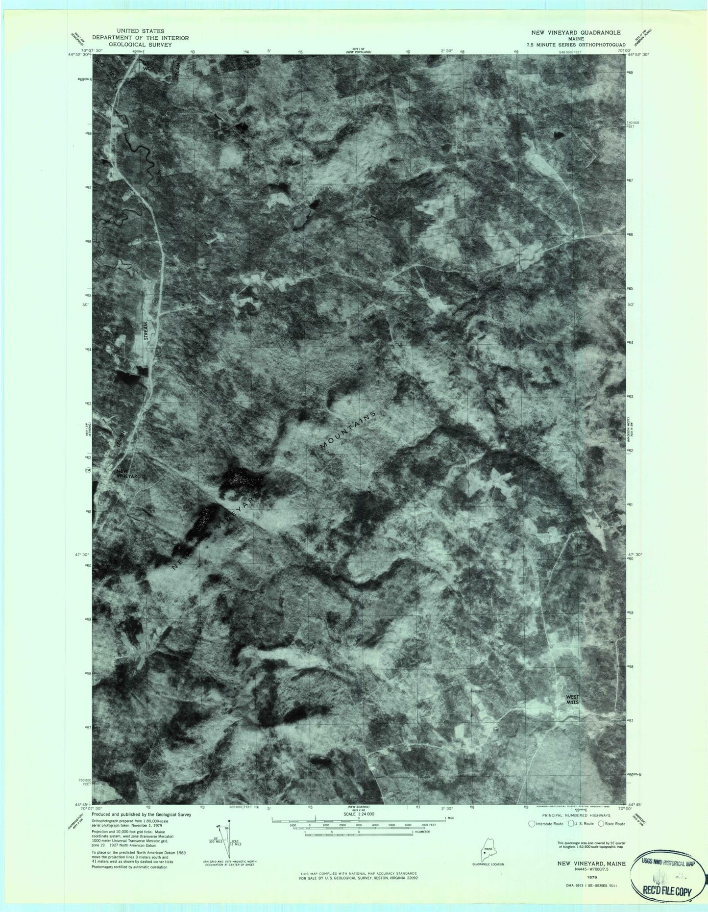 Classic USGS New Vineyard Maine 7.5'x7.5' Topo Map Image