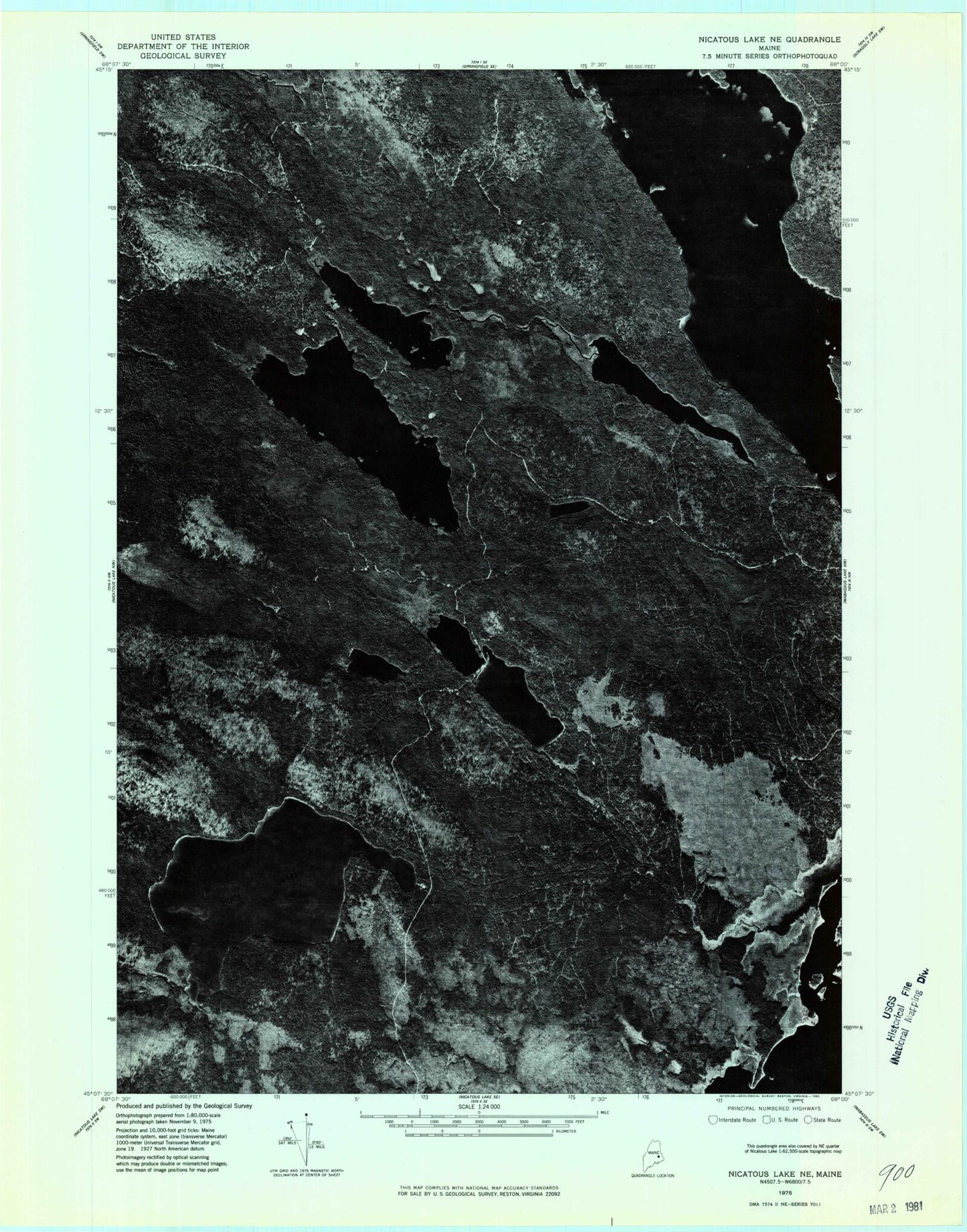 Classic USGS Duck Lake Maine 7.5'x7.5' Topo Map Image