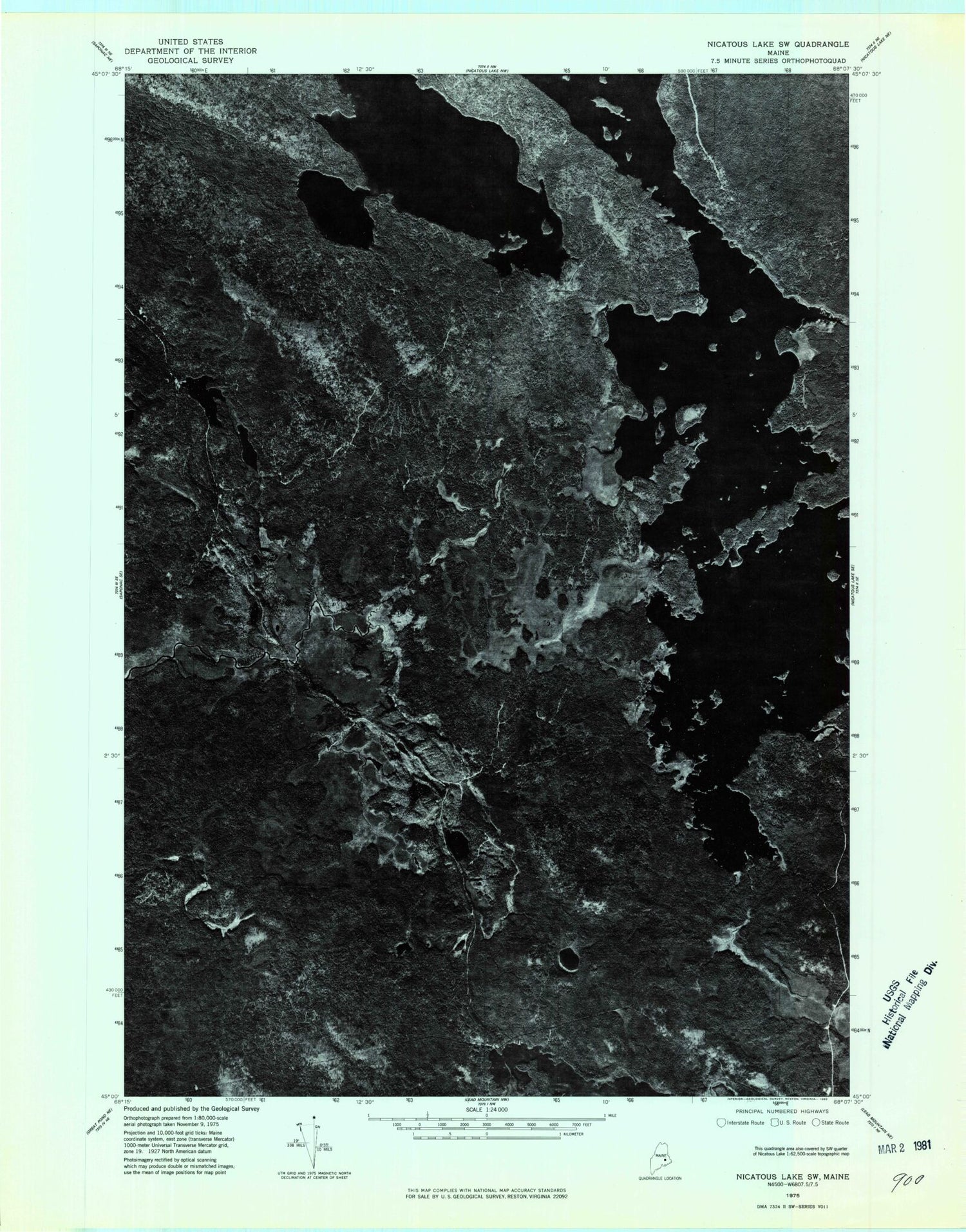 Classic USGS West Lake Maine 7.5'x7.5' Topo Map Image