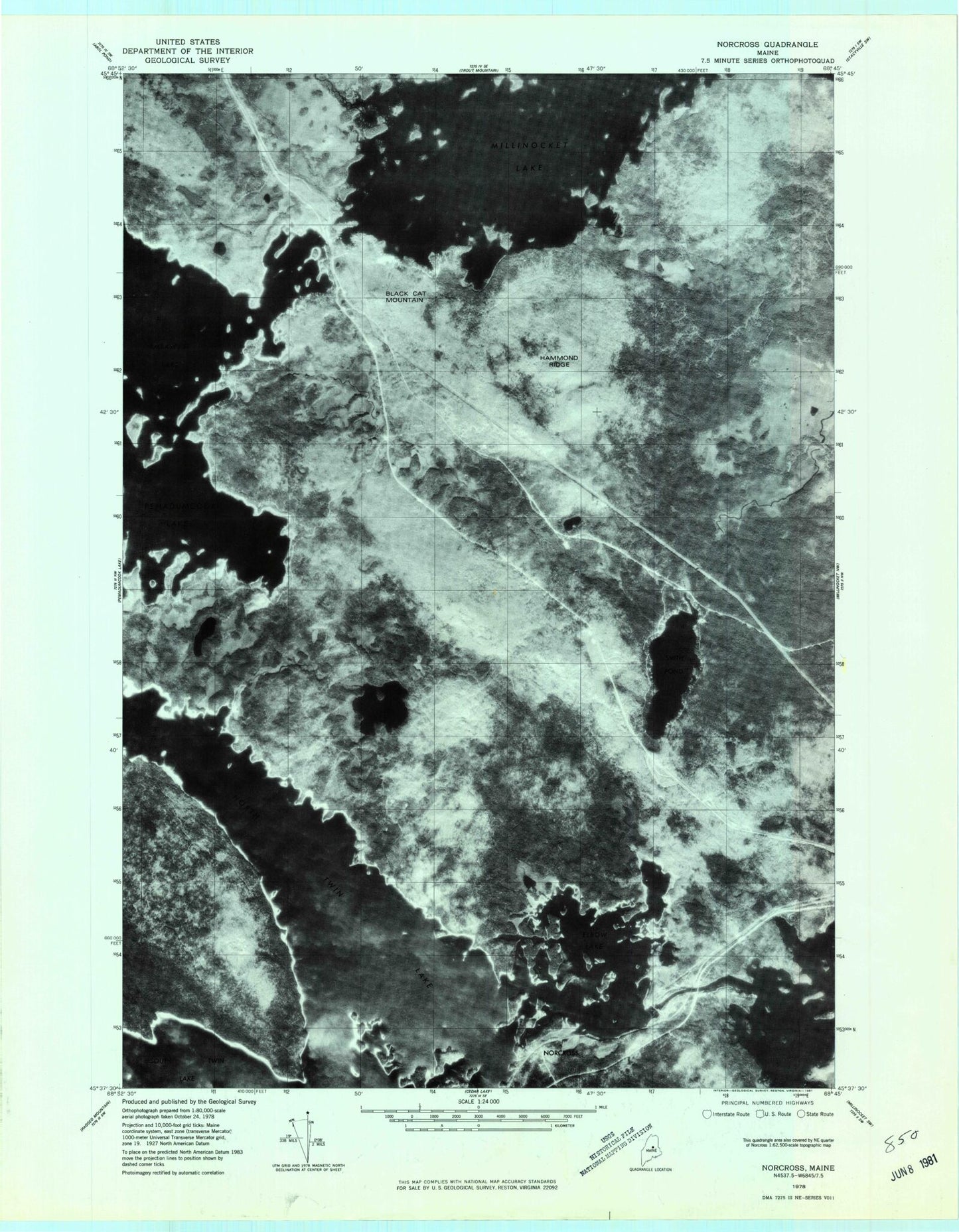 Classic USGS Norcross Maine 7.5'x7.5' Topo Map Image