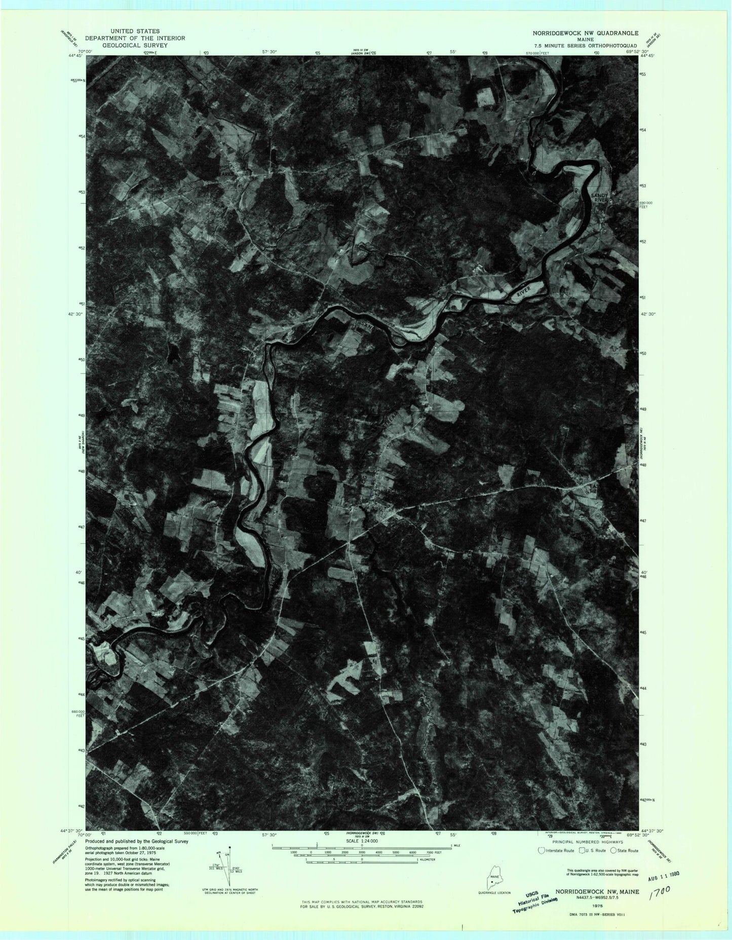 Classic USGS Mercer Maine 7.5'x7.5' Topo Map Image