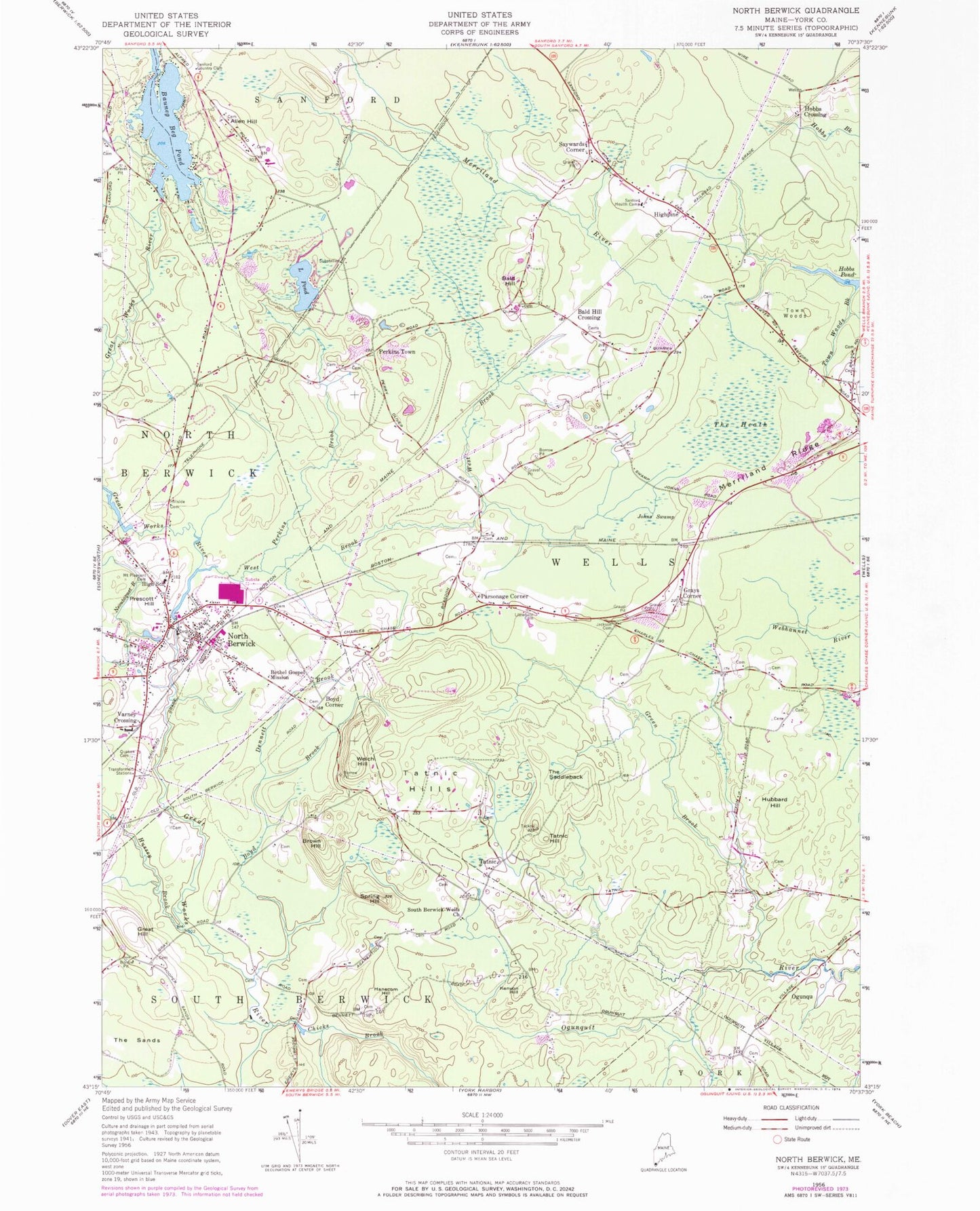 Classic USGS North Berwick Maine 7.5'x7.5' Topo Map Image