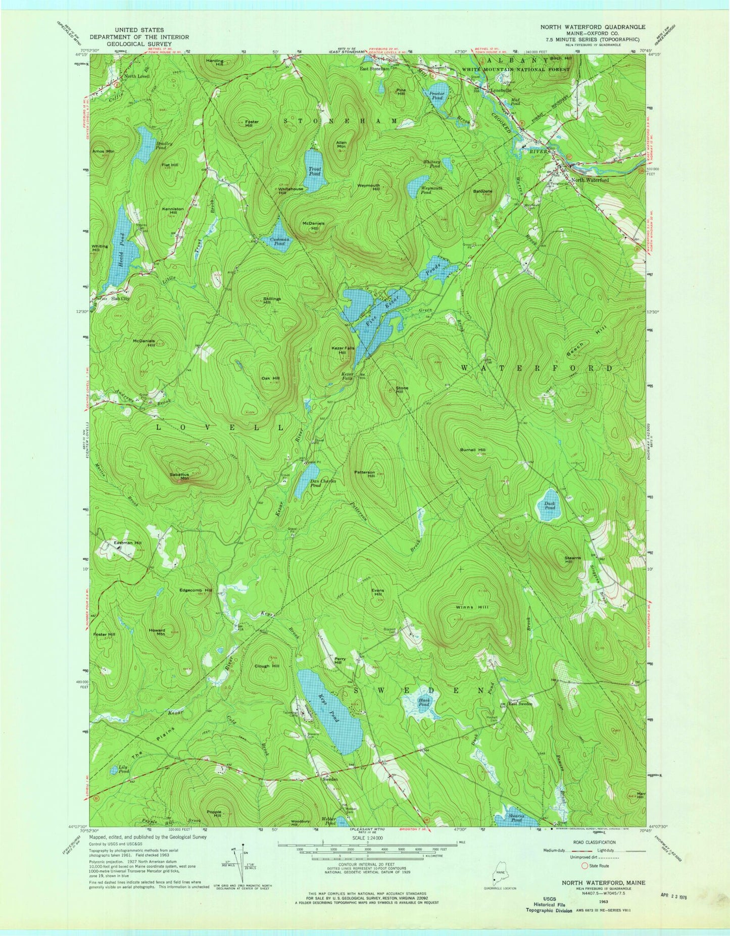 Classic USGS North Waterford Maine 7.5'x7.5' Topo Map Image
