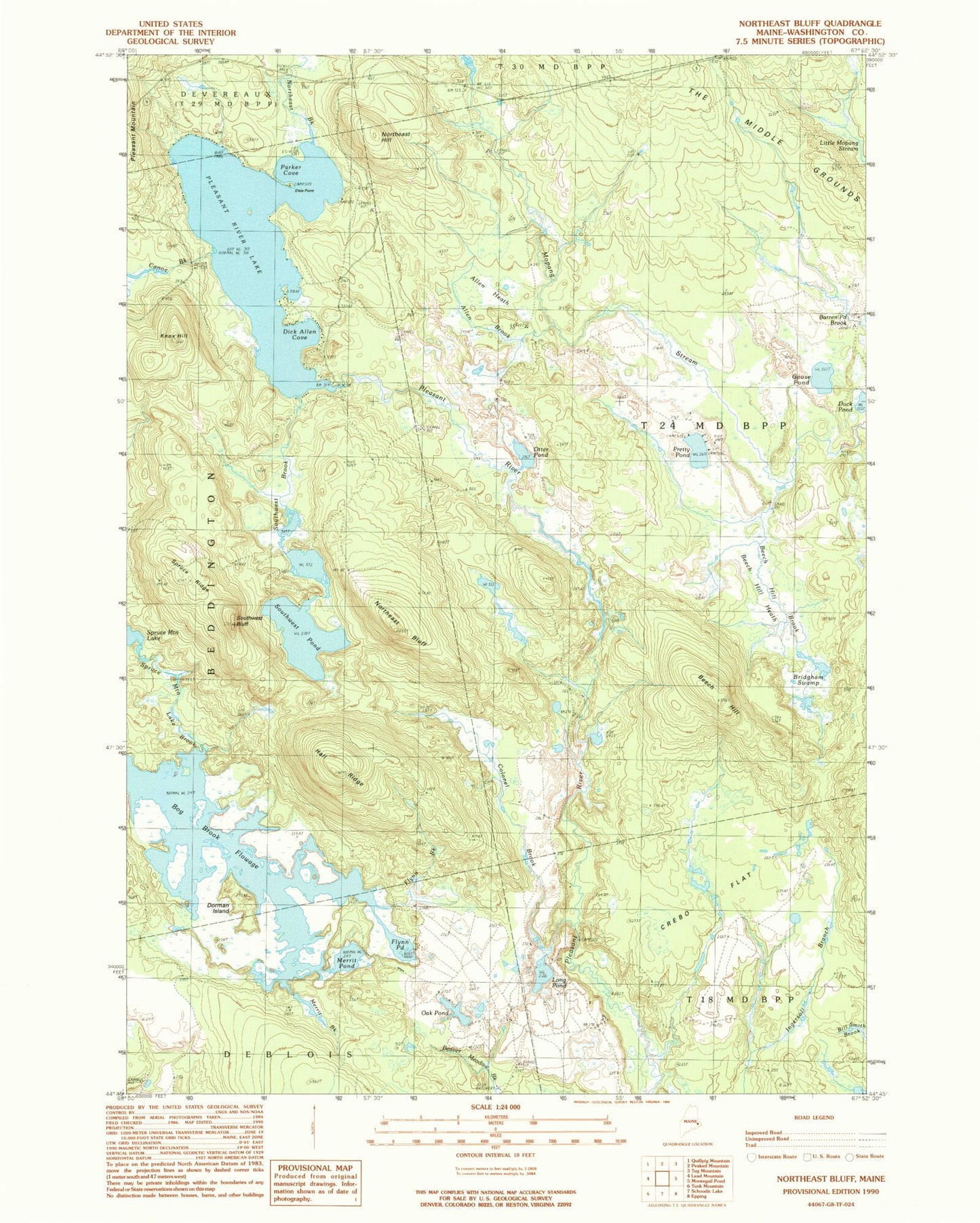 Classic USGS Northeast Bluff Maine 7.5'x7.5' Topo Map Image