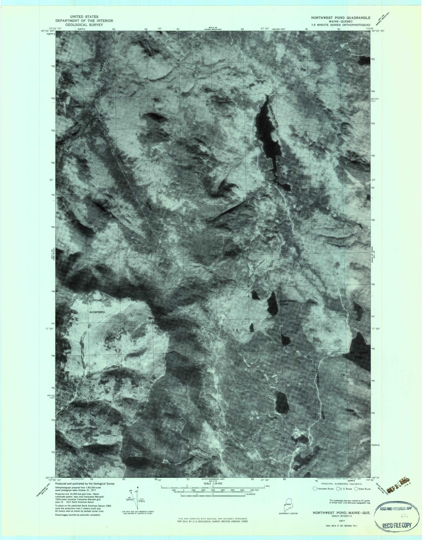 Classic USGS Northwest Pond Maine 7.5'x7.5' Topo Map Image
