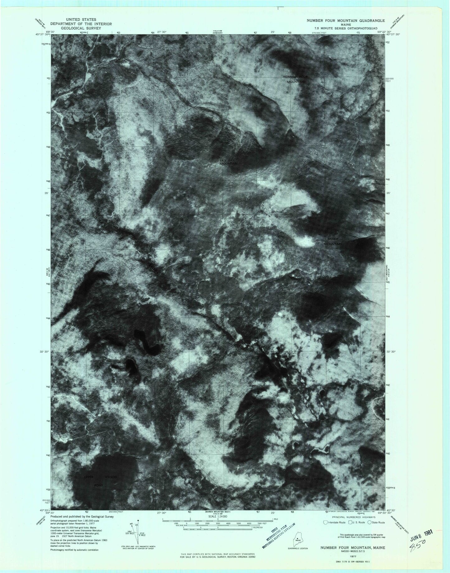 Classic USGS Number Four Mountain Maine 7.5'x7.5' Topo Map Image