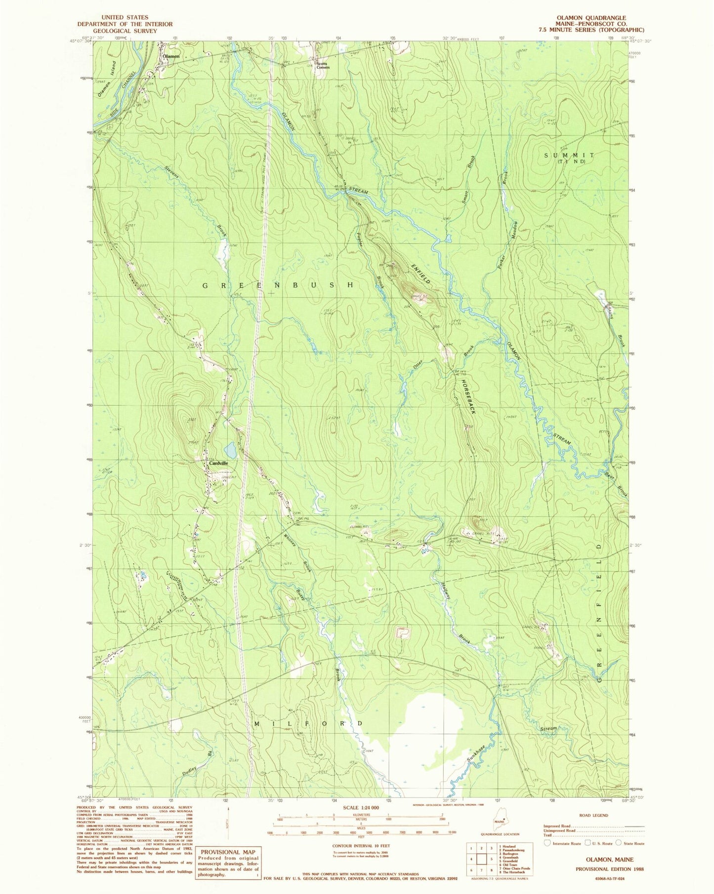 Classic USGS Olamon Maine 7.5'x7.5' Topo Map Image