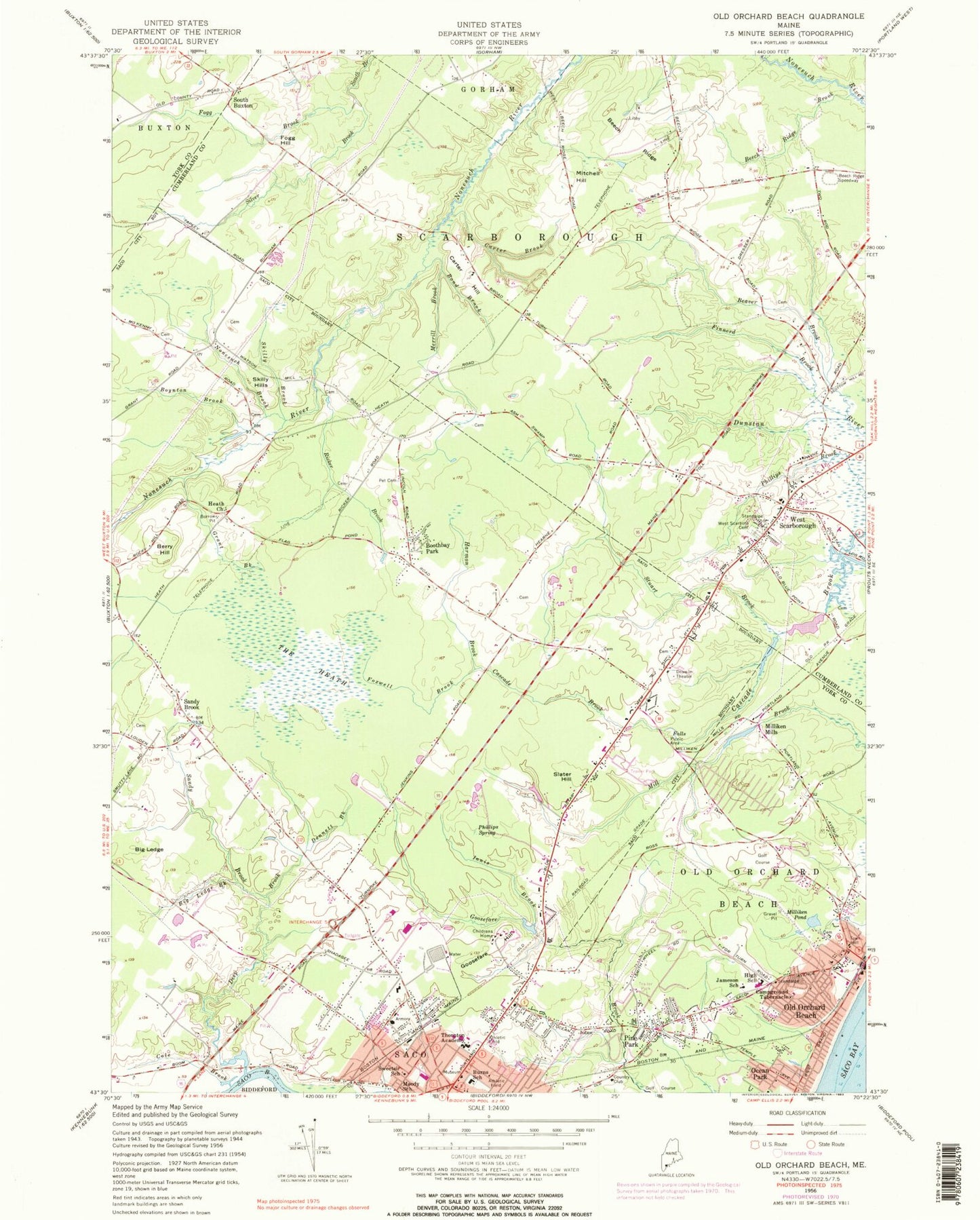 Classic USGS Old Orchard Beach Maine 7.5'x7.5' Topo Map Image