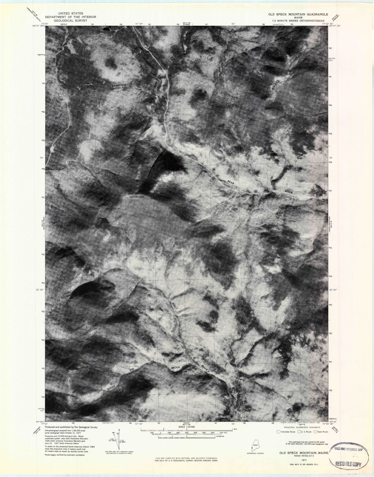 Classic USGS Old Speck Mountain Maine 7.5'x7.5' Topo Map Image