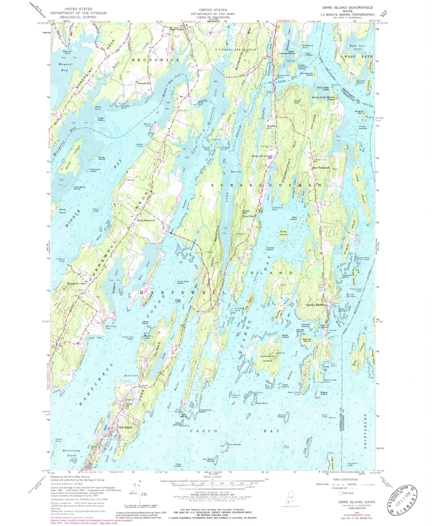 Classic USGS Orrs Island Maine 7.5'x7.5' Topo Map Image