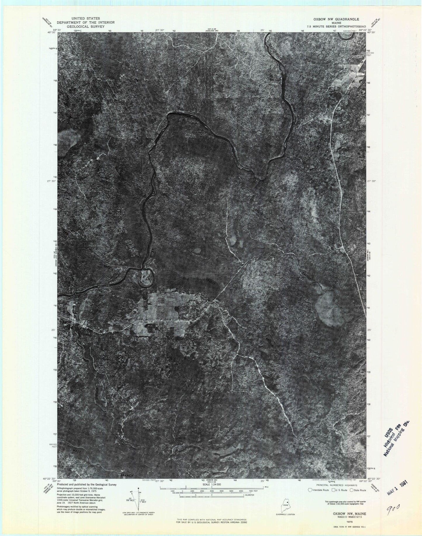 Classic USGS Oxbow East Maine 7.5'x7.5' Topo Map Image