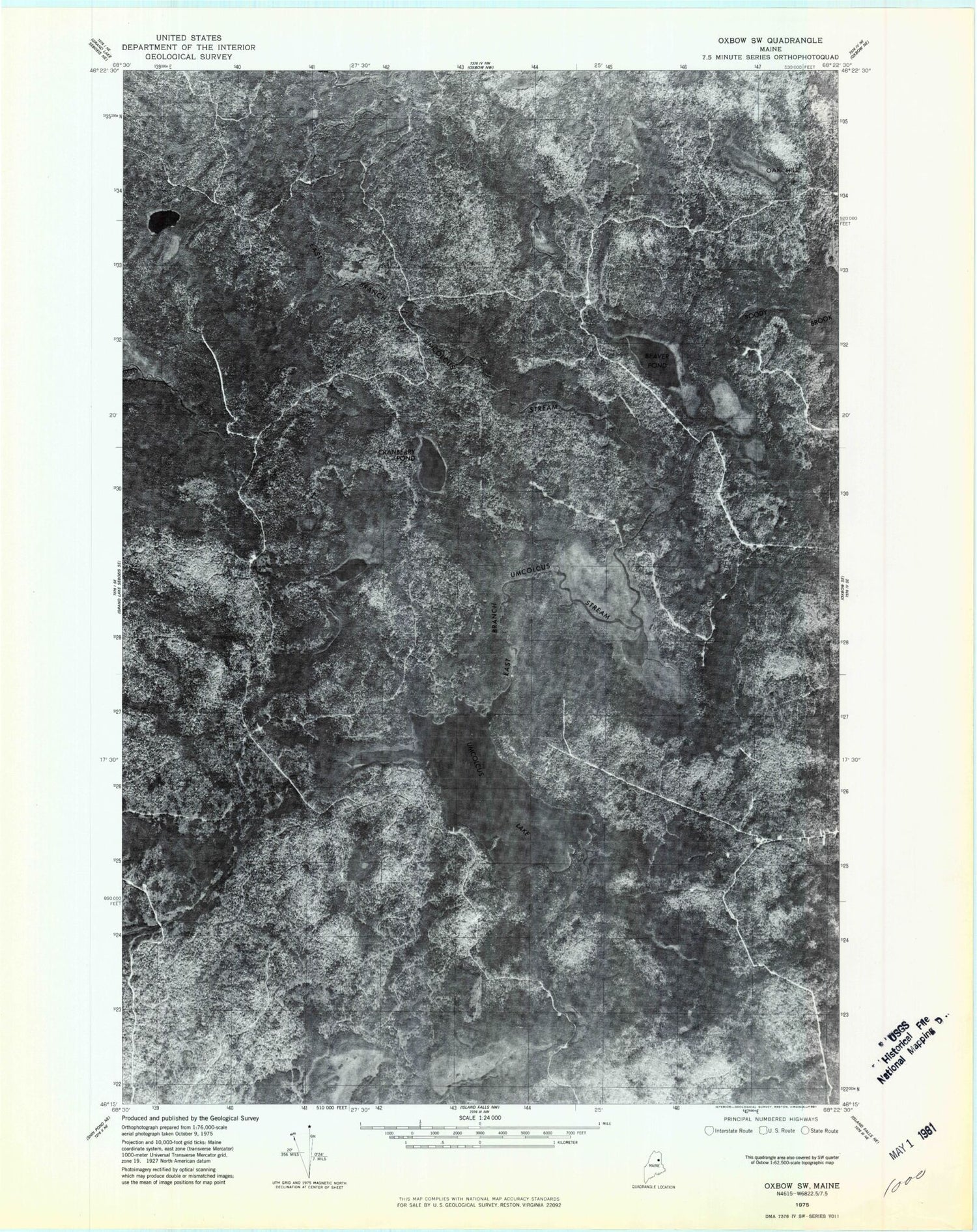 Classic USGS Umcolcus Lake Maine 7.5'x7.5' Topo Map Image