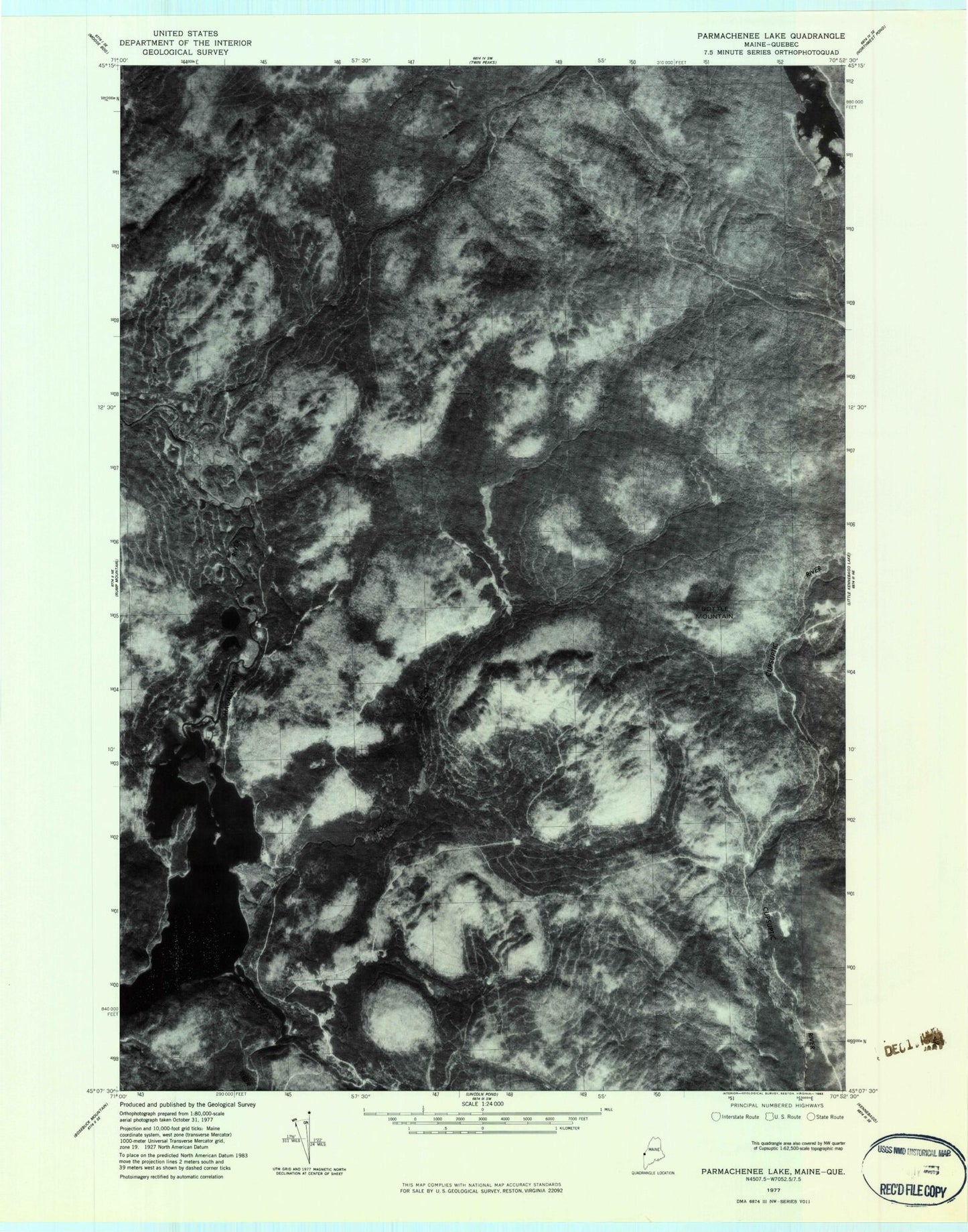 Classic USGS Parmachenee Lake Maine 7.5'x7.5' Topo Map Image