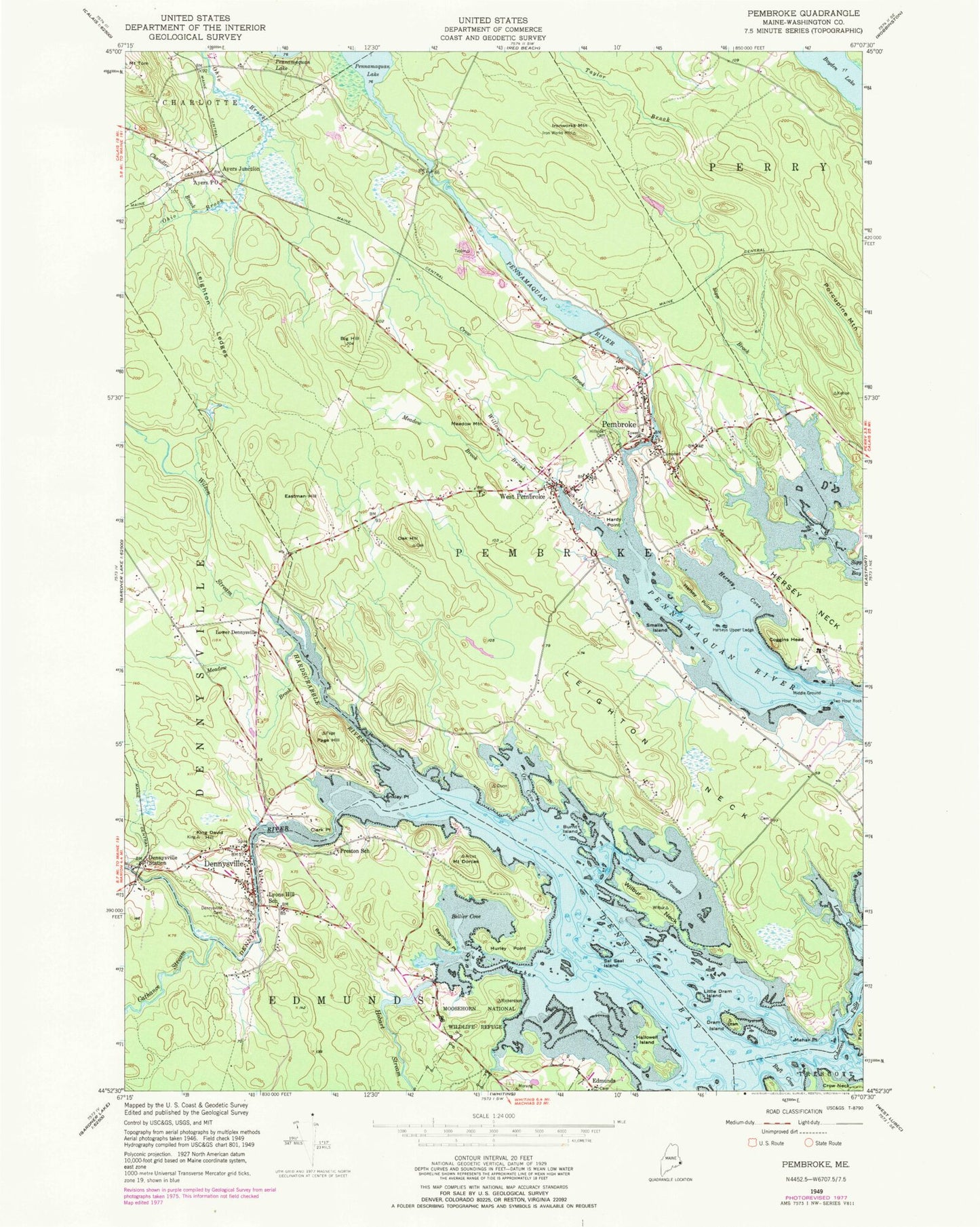 Classic USGS Pembroke Maine 7.5'x7.5' Topo Map Image