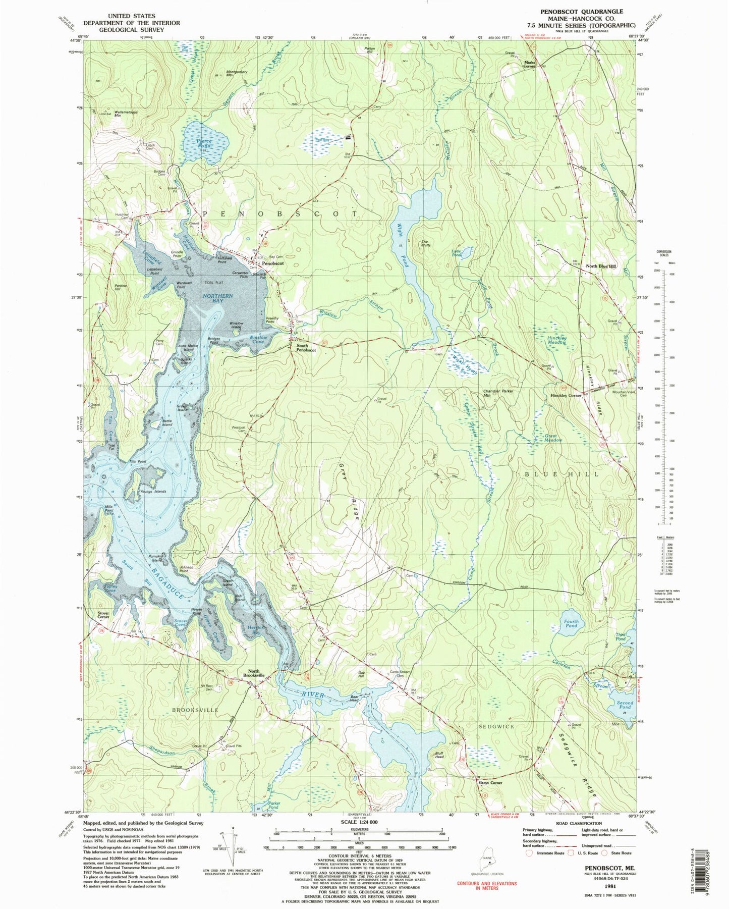 Classic USGS Penobscot Maine 7.5'x7.5' Topo Map Image