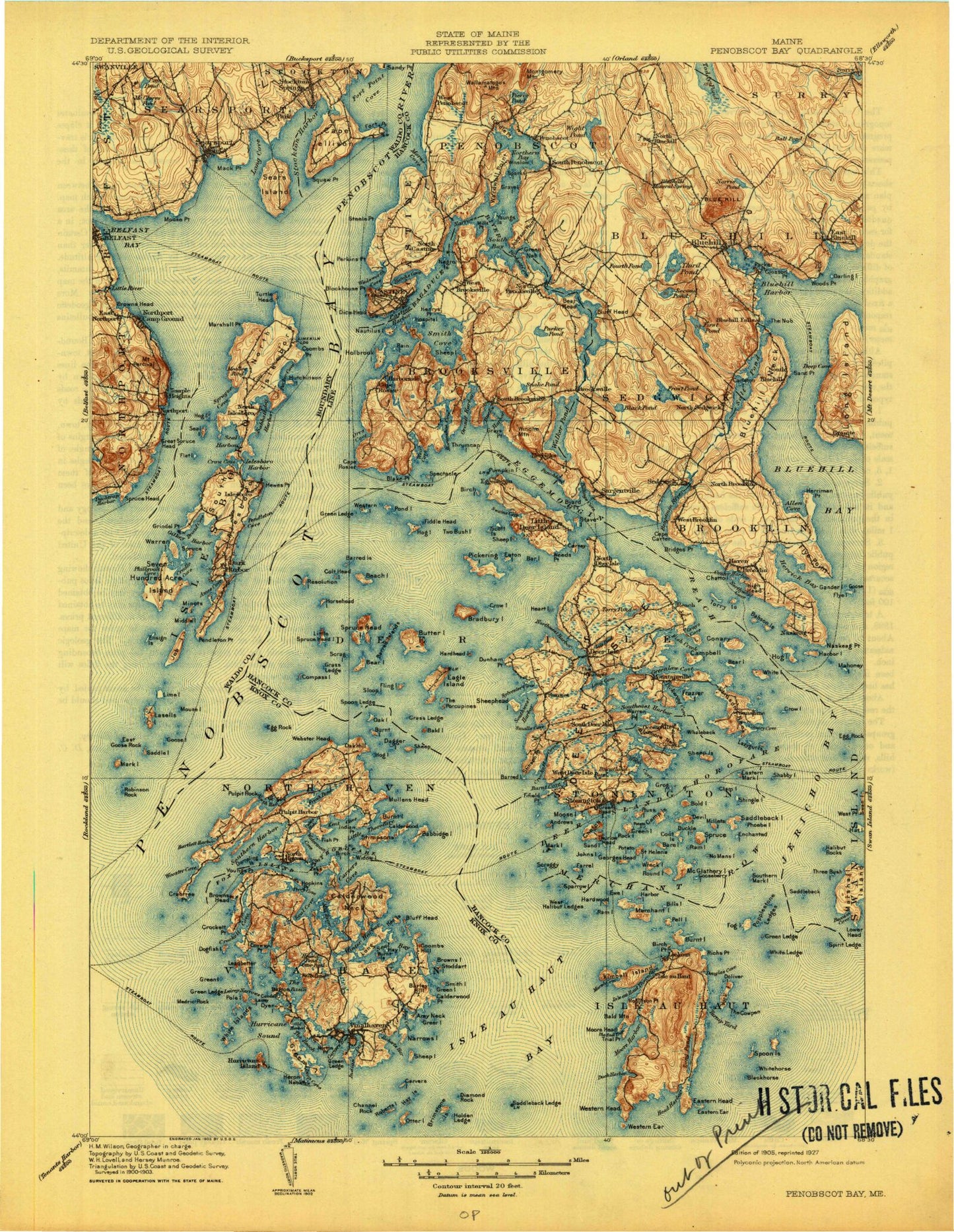 Historic 1905 Penobscot Bay Maine 30'x30' Topo Map Image