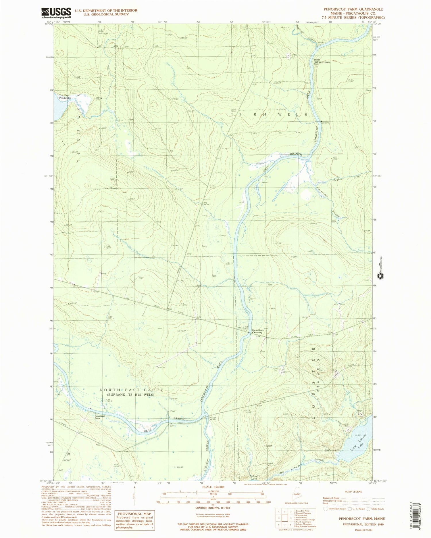 Classic USGS Penobscot Farm Maine 7.5'x7.5' Topo Map Image