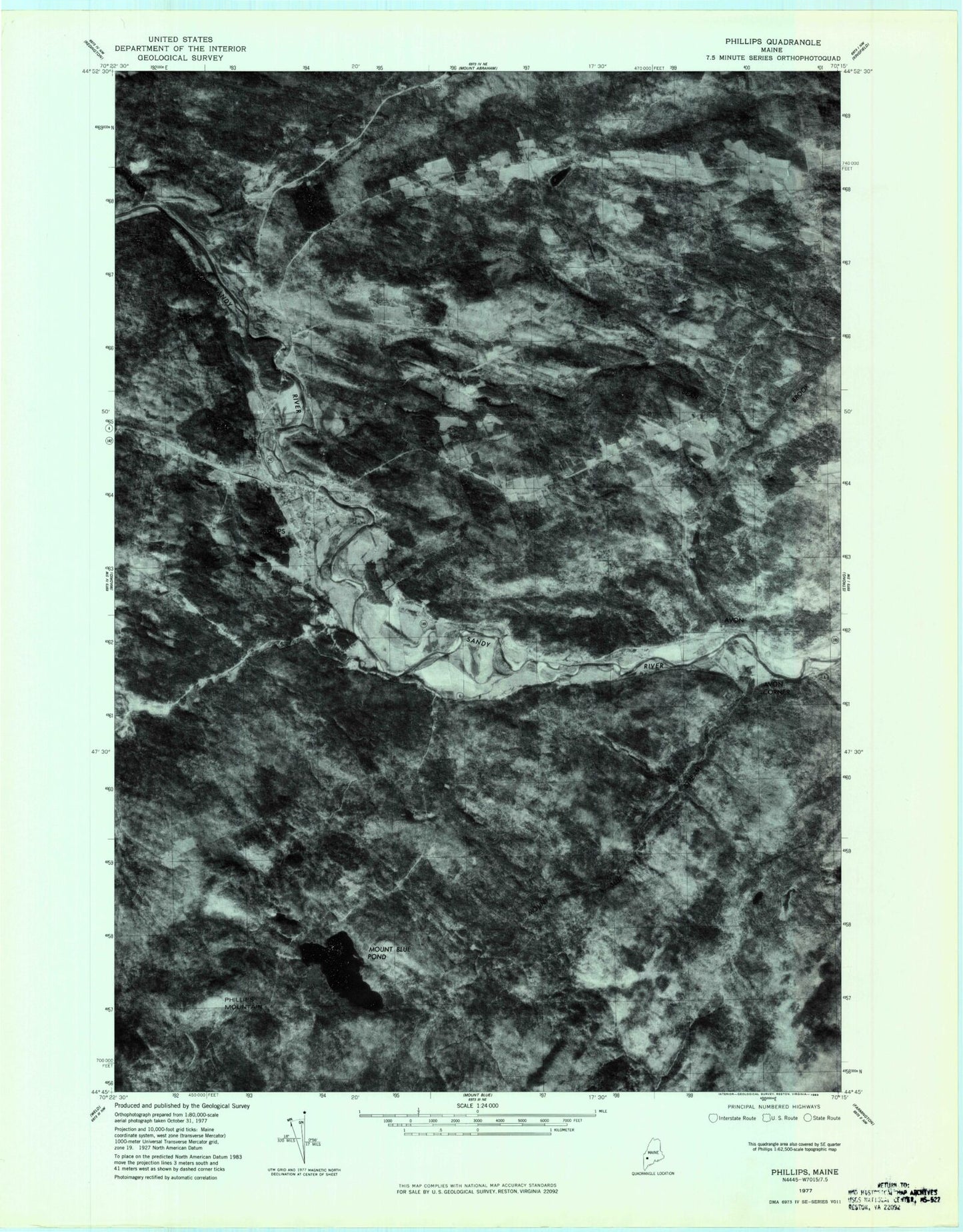 Classic USGS Phillips Maine 7.5'x7.5' Topo Map Image