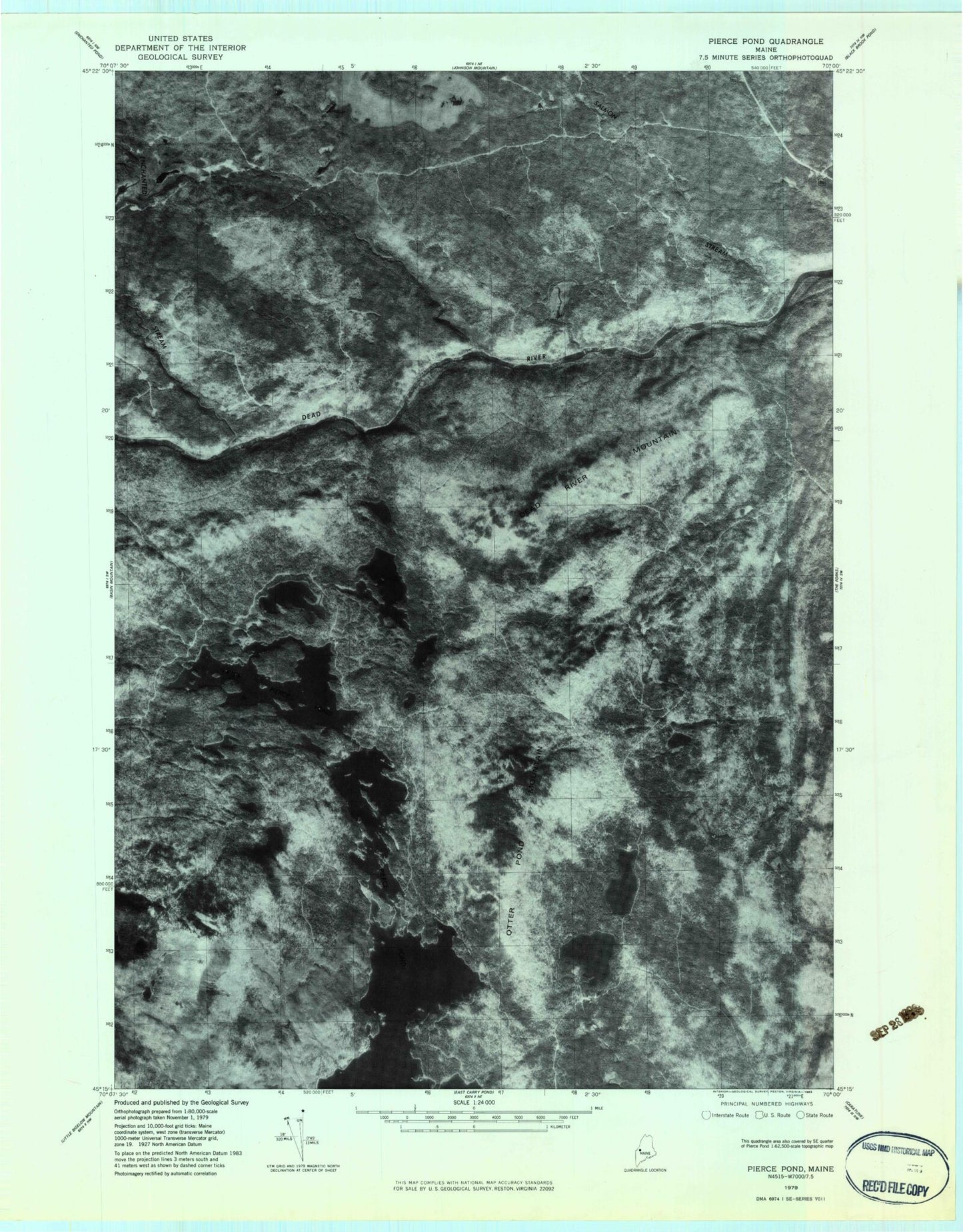 Classic USGS Pierce Pond Maine 7.5'x7.5' Topo Map Image