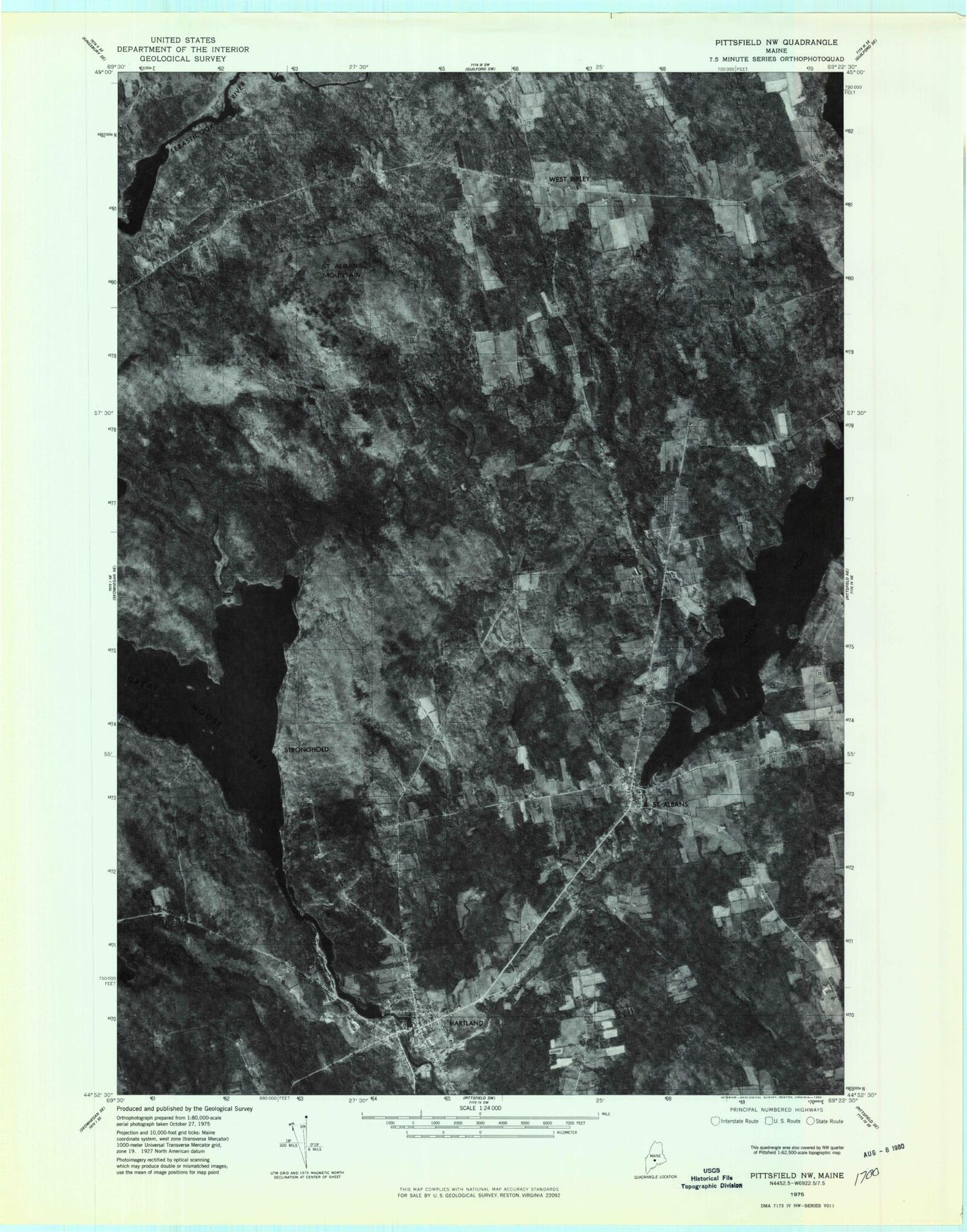 Classic USGS Hartland Maine 7.5'x7.5' Topo Map Image
