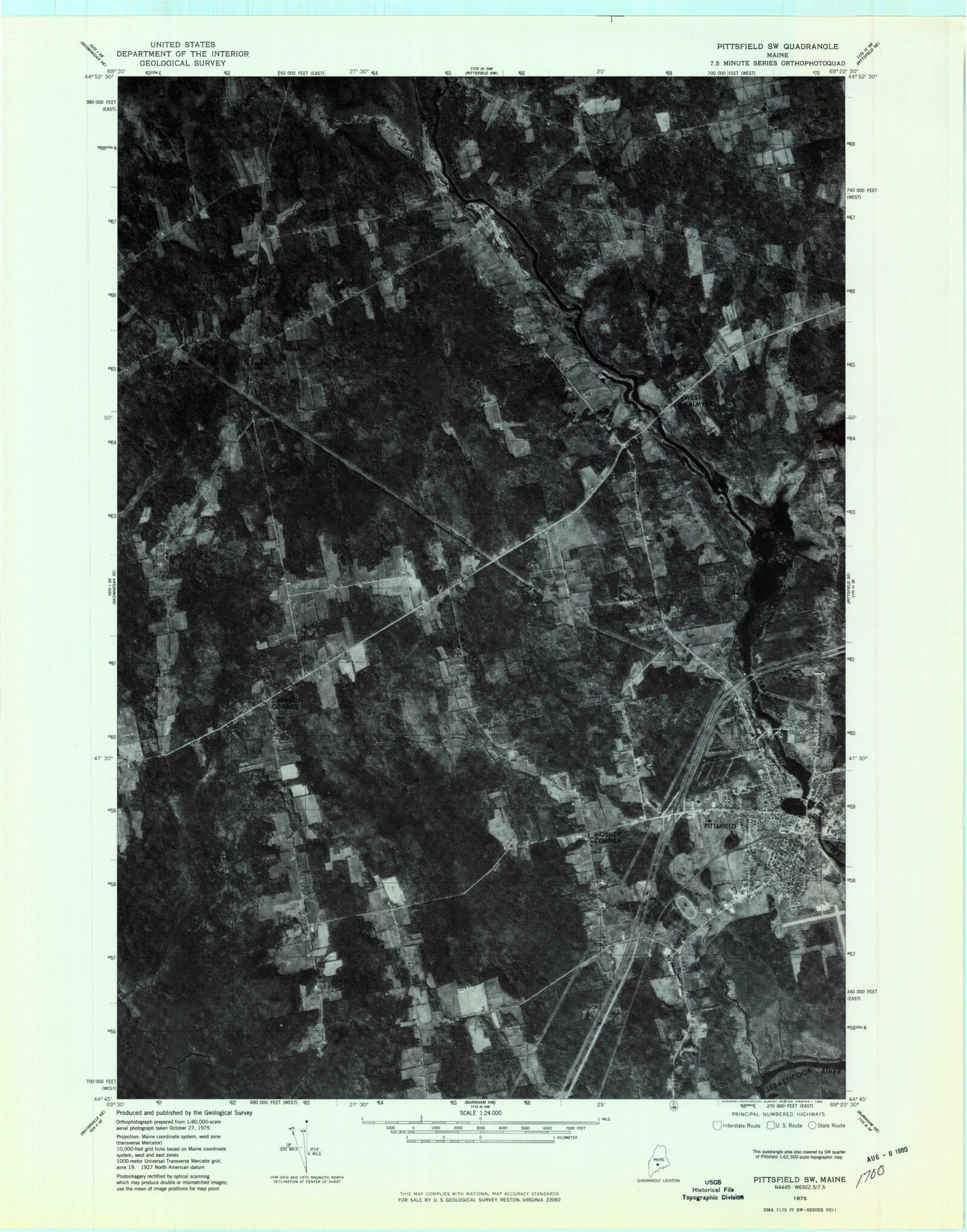 Classic USGS Pittsfield Maine 7.5'x7.5' Topo Map Image