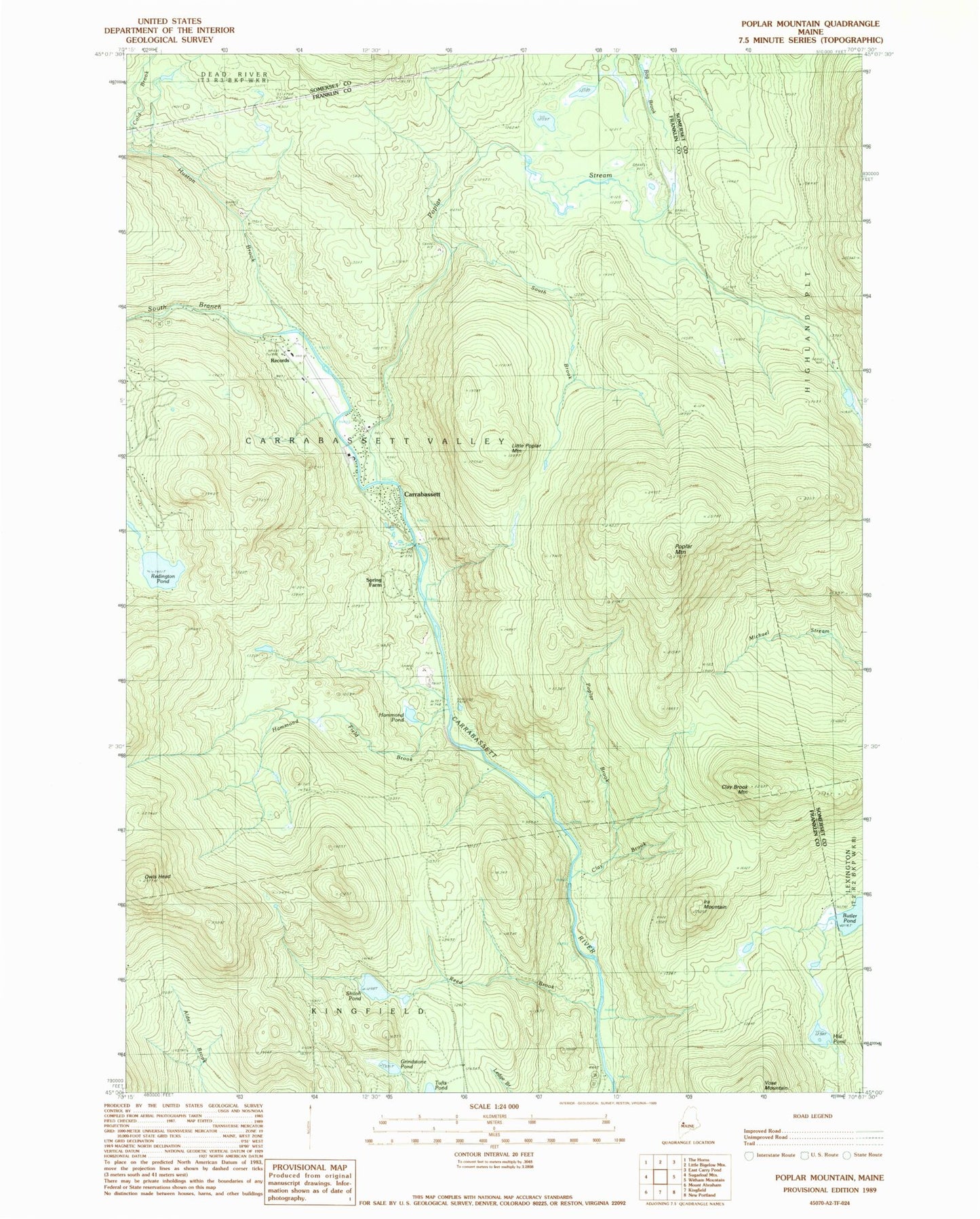 Classic USGS Poplar Mountain Maine 7.5'x7.5' Topo Map Image