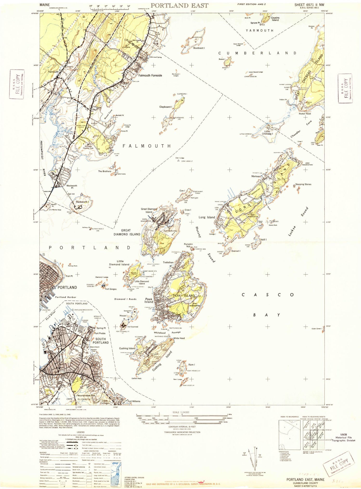 Classic USGS Portland East Maine 7.5'x7.5' Topo Map Image