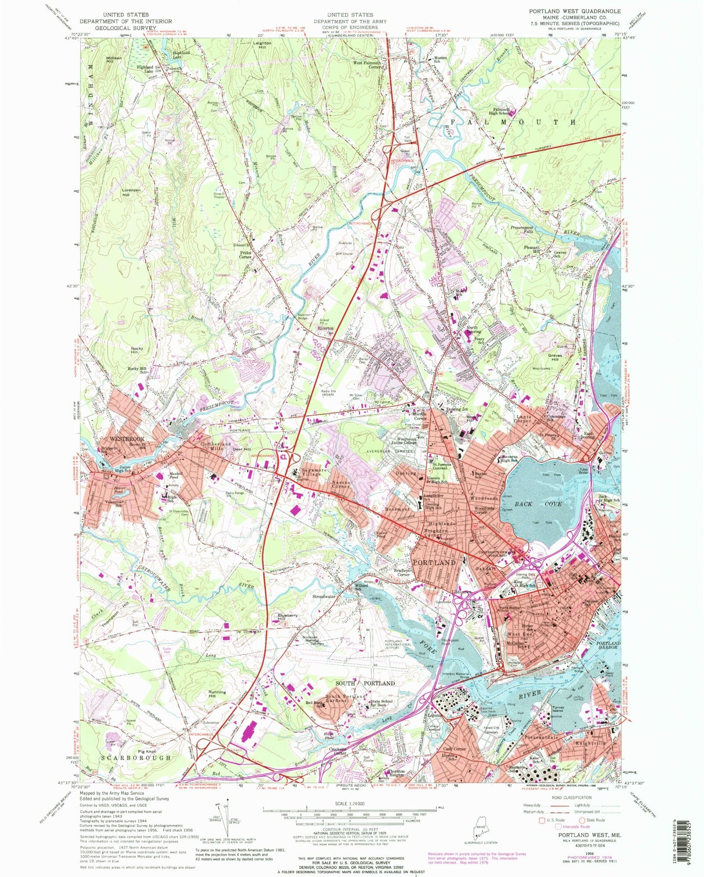 Classic USGS Portland West Maine 7.5'x7.5' Topo Map Image
