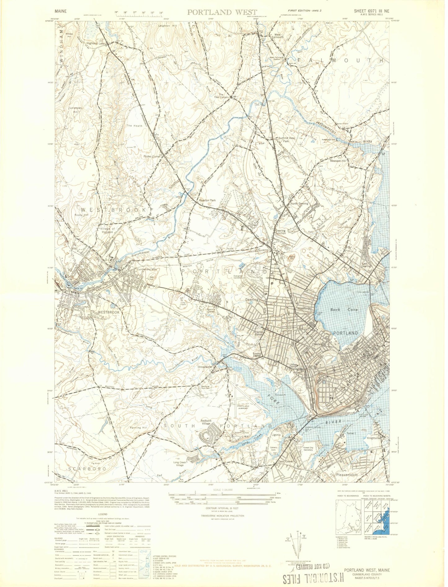 Classic USGS Portland West Maine 7.5'x7.5' Topo Map Image