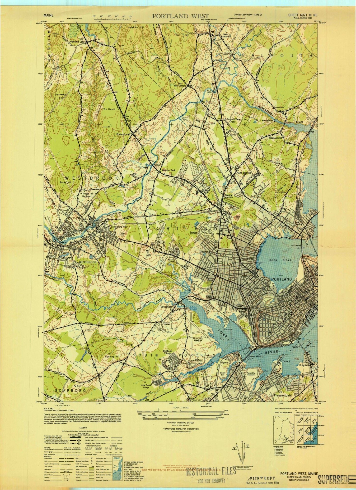 Classic USGS Portland West Maine 7.5'x7.5' Topo Map Image