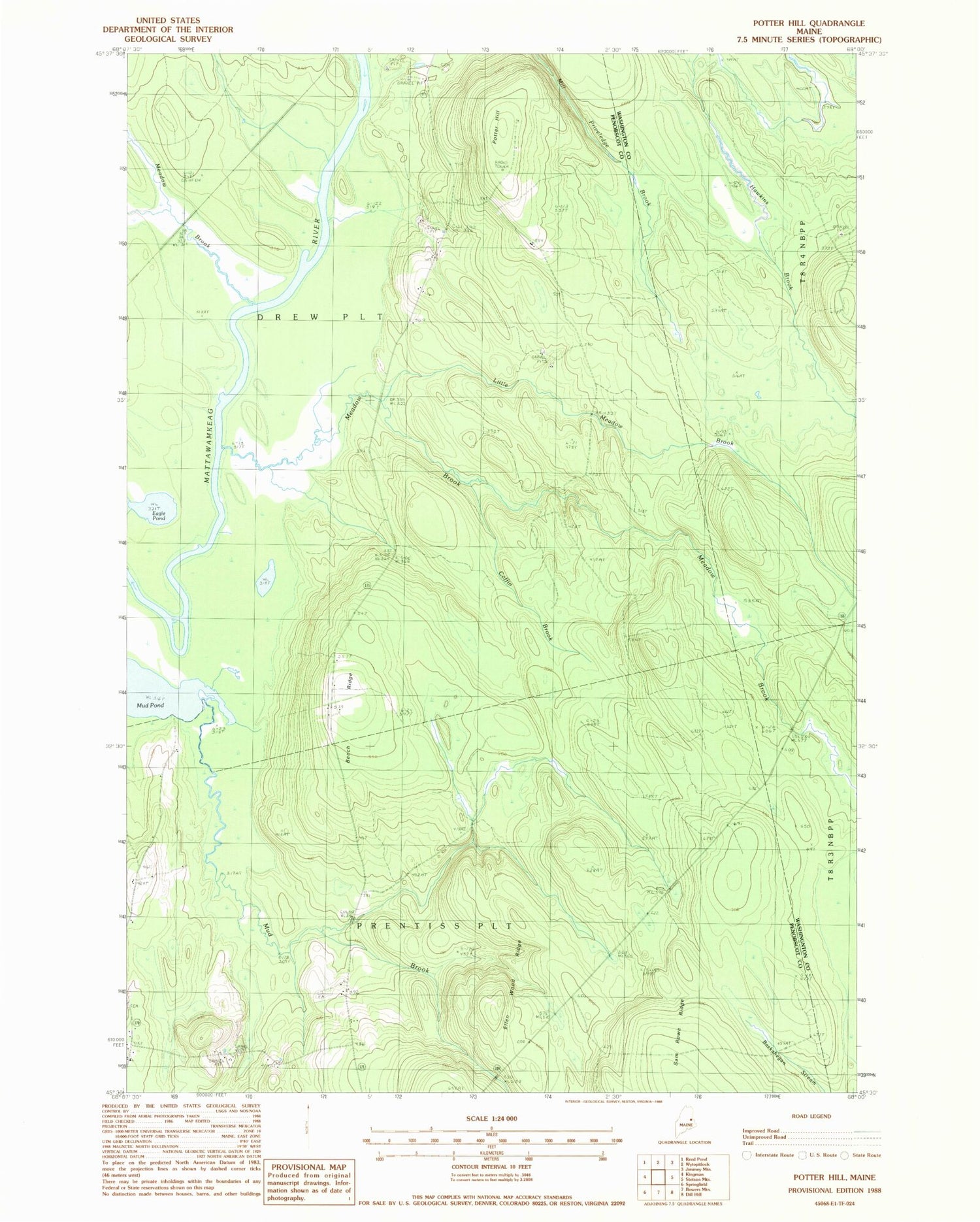 Classic USGS Potter Hill Maine 7.5'x7.5' Topo Map Image