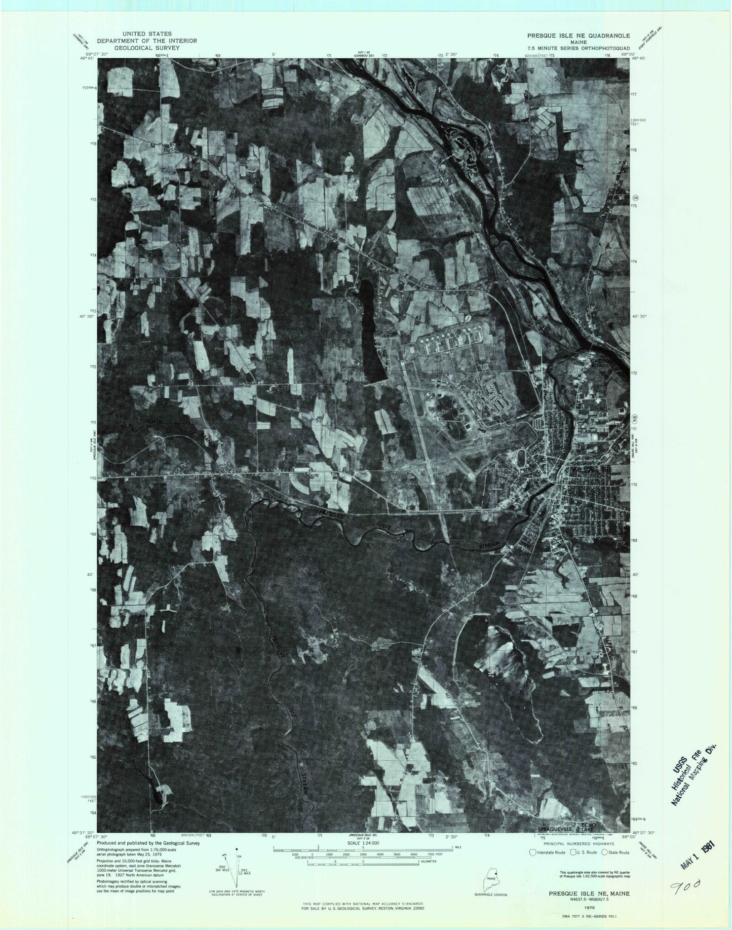 Classic USGS Presque Isle Maine 7.5'x7.5' Topo Map Image