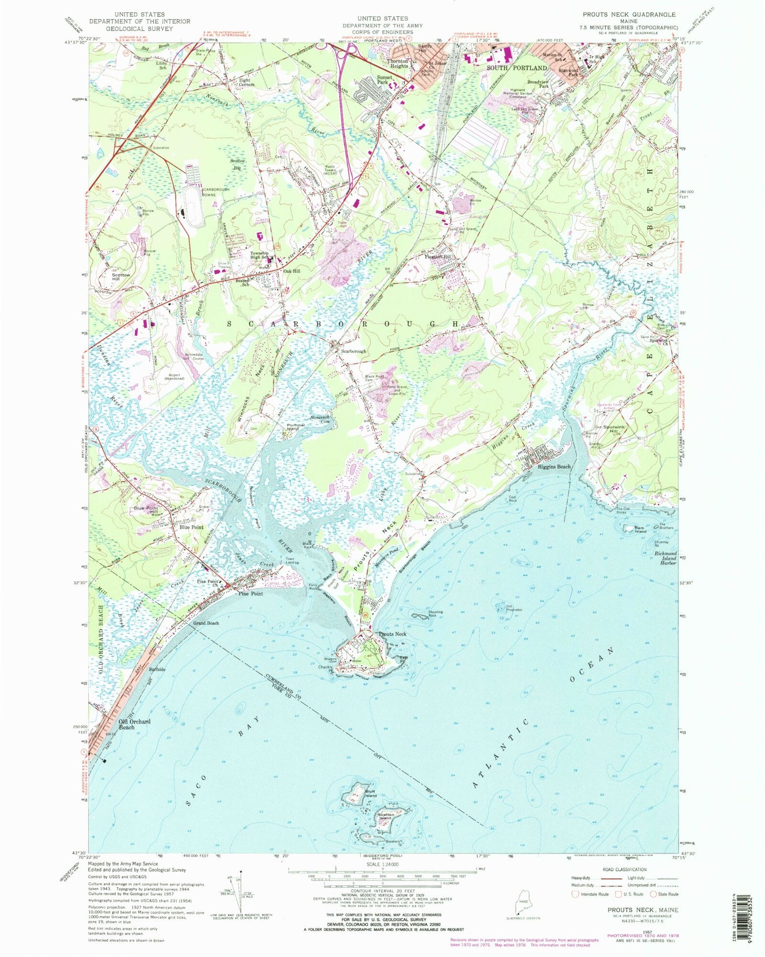 Classic USGS Prouts Neck Maine 7.5'x7.5' Topo Map Image