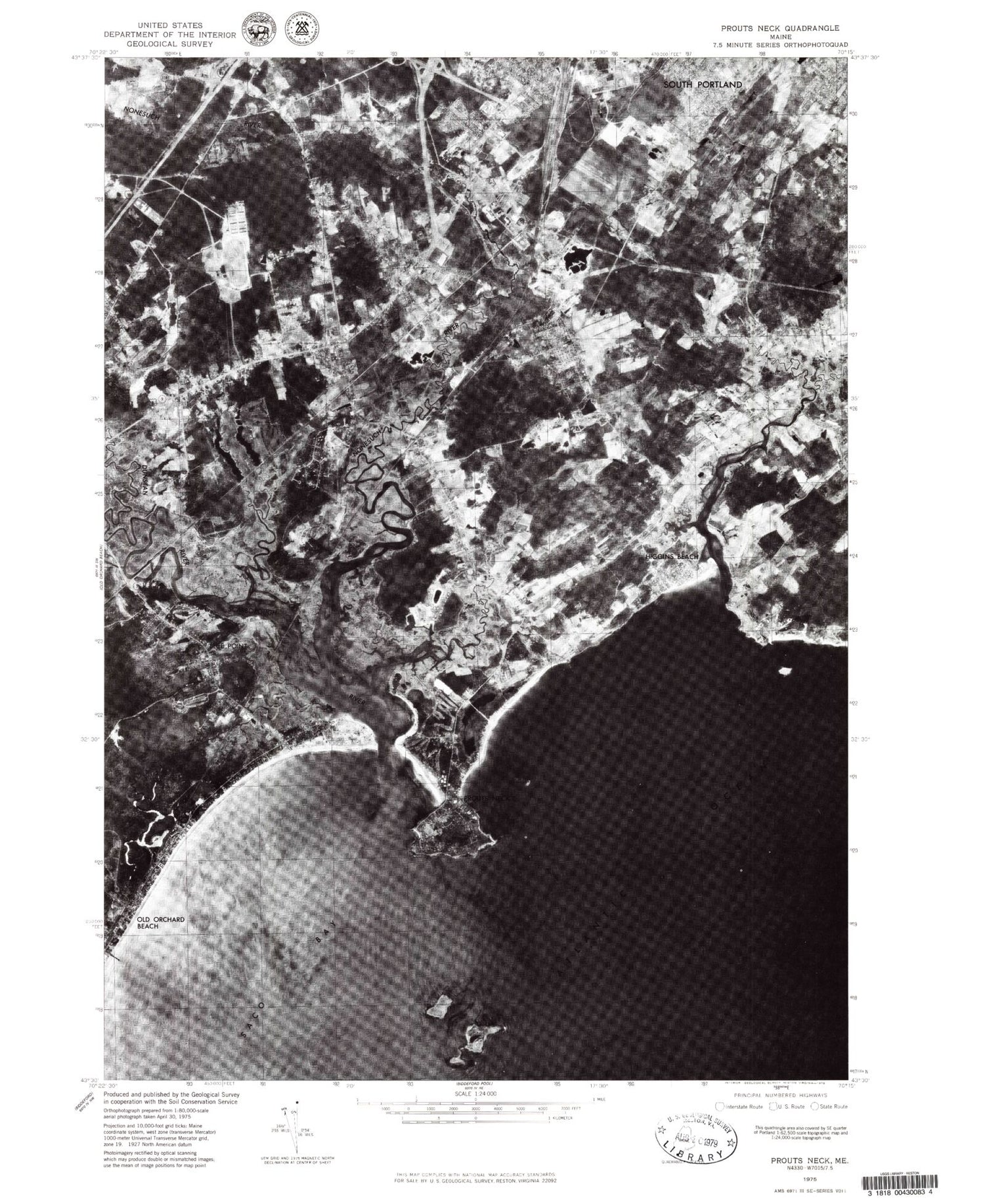 Classic USGS Prouts Neck Maine 7.5'x7.5' Topo Map Image