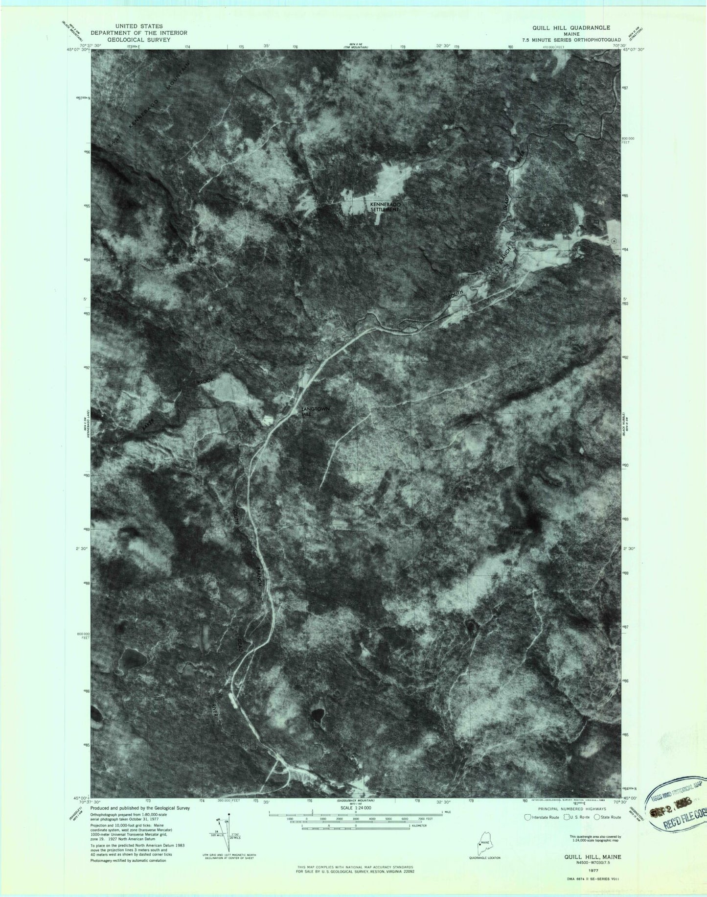 Classic USGS Quill Hill Maine 7.5'x7.5' Topo Map Image