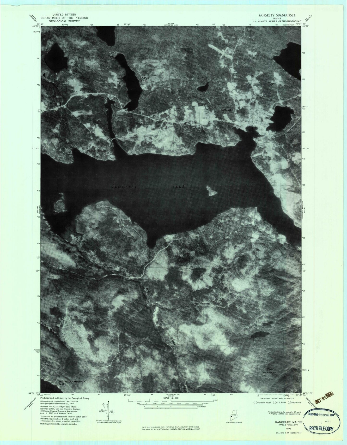 Classic USGS Rangeley Maine 7.5'x7.5' Topo Map Image