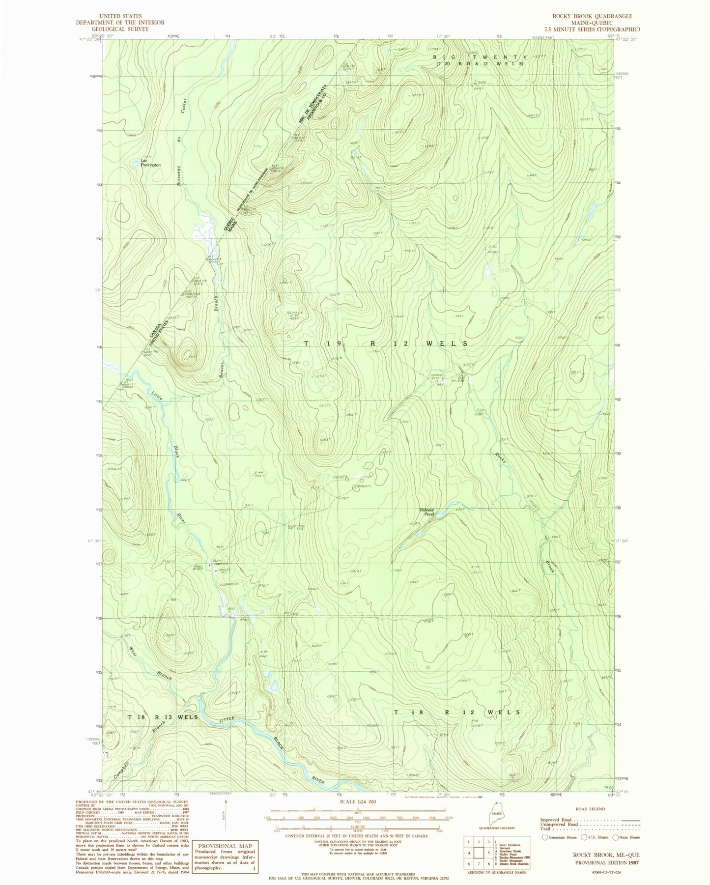Classic USGS Rocky Brook Maine 7.5'x7.5' Topo Map Image
