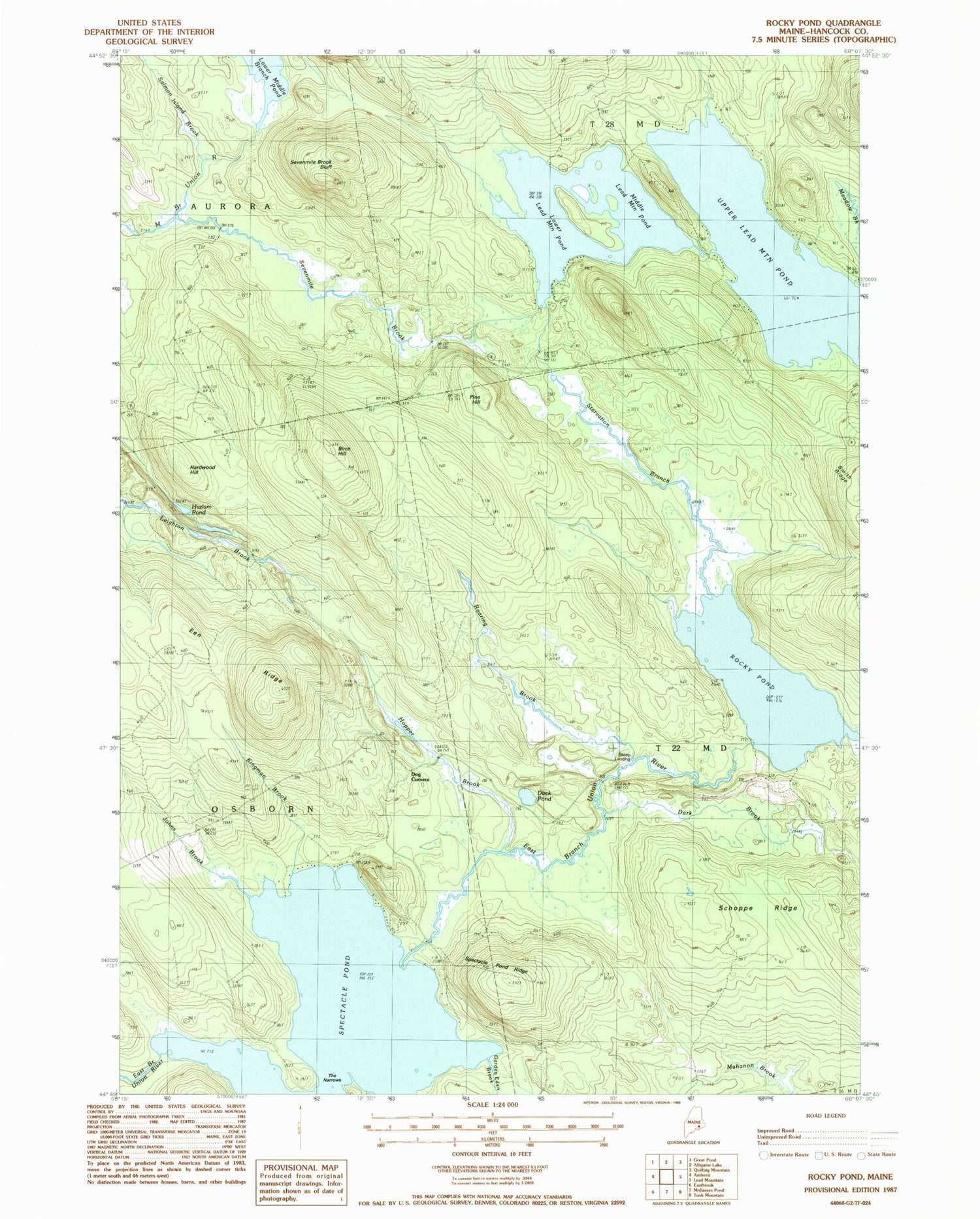 Classic USGS Rocky Pond Maine 7.5'x7.5' Topo Map Image