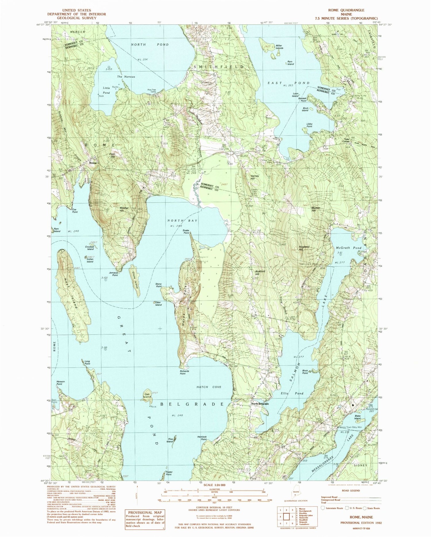 Classic USGS Rome Maine 7.5'x7.5' Topo Map Image