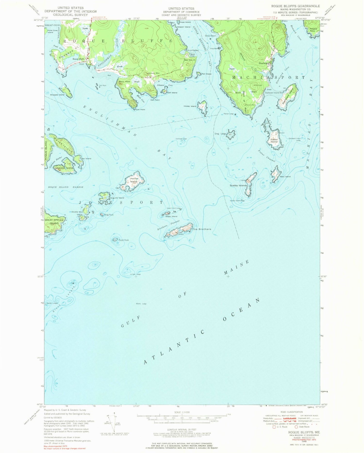 Classic USGS Roque Bluffs Maine 7.5'x7.5' Topo Map Image