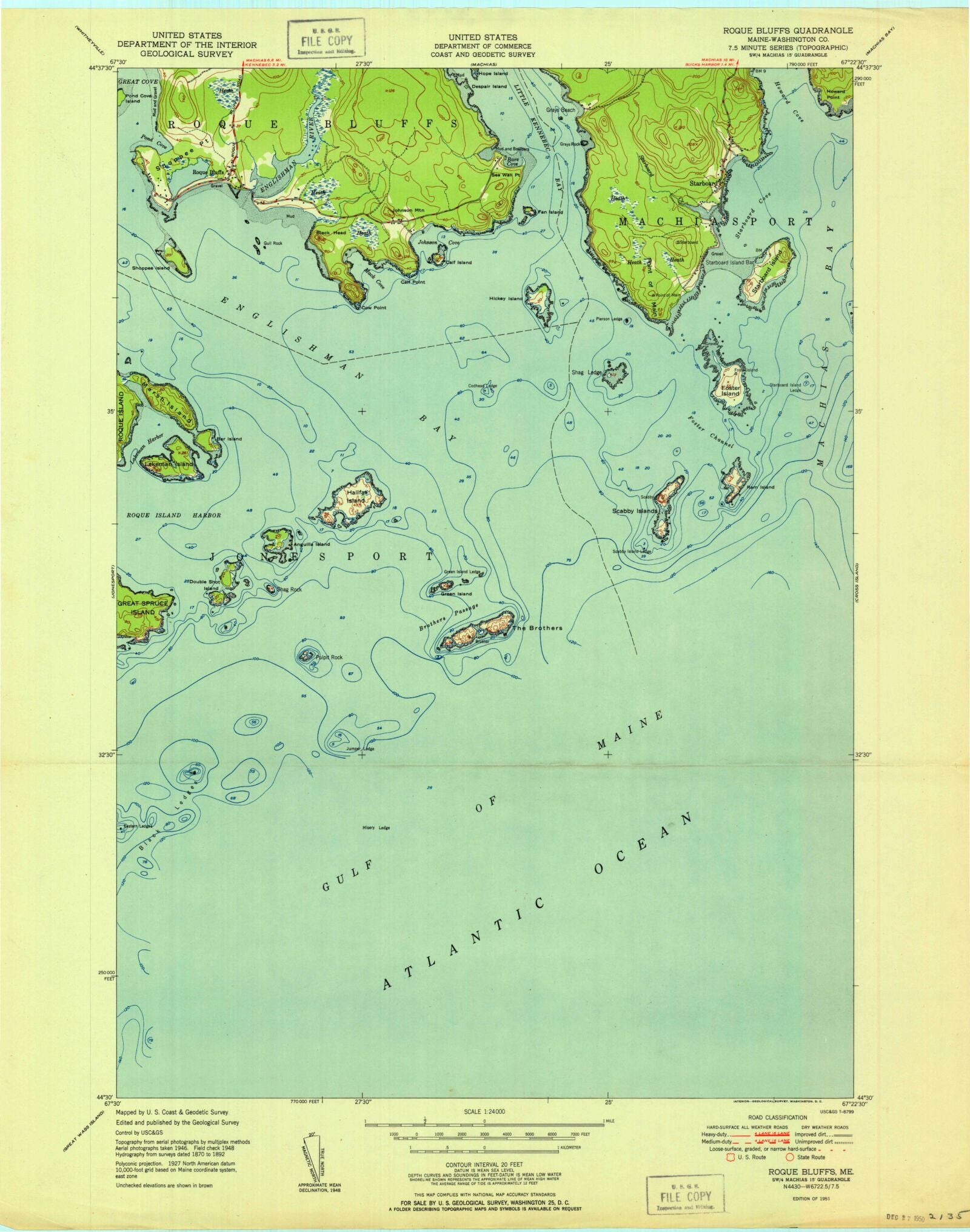 Classic USGS Roque Bluffs Maine 7.5'x7.5' Topo Map MyTopo Map Store